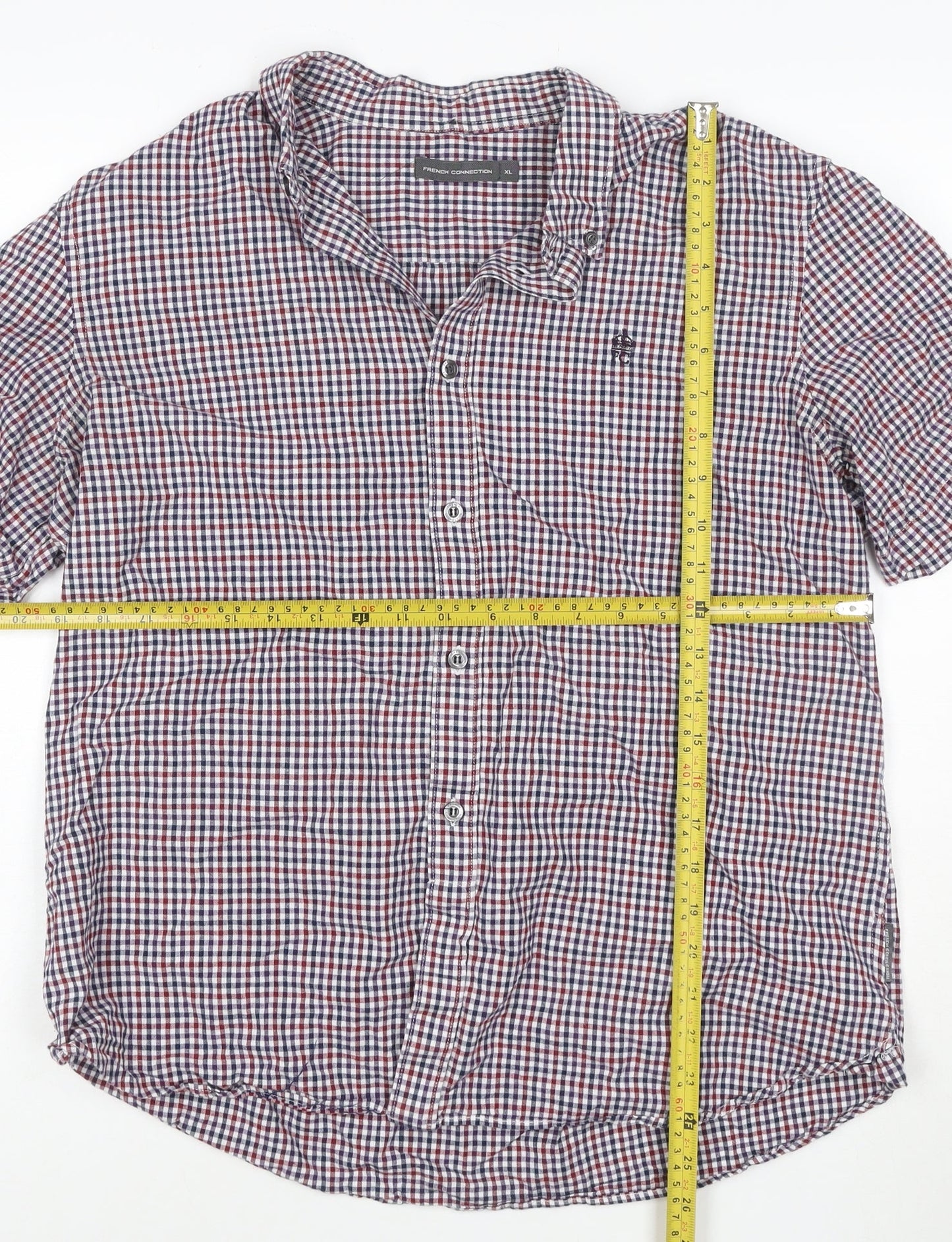 French Connection Men’s Multicoloured Check Button-Up Cotton Shirt XL