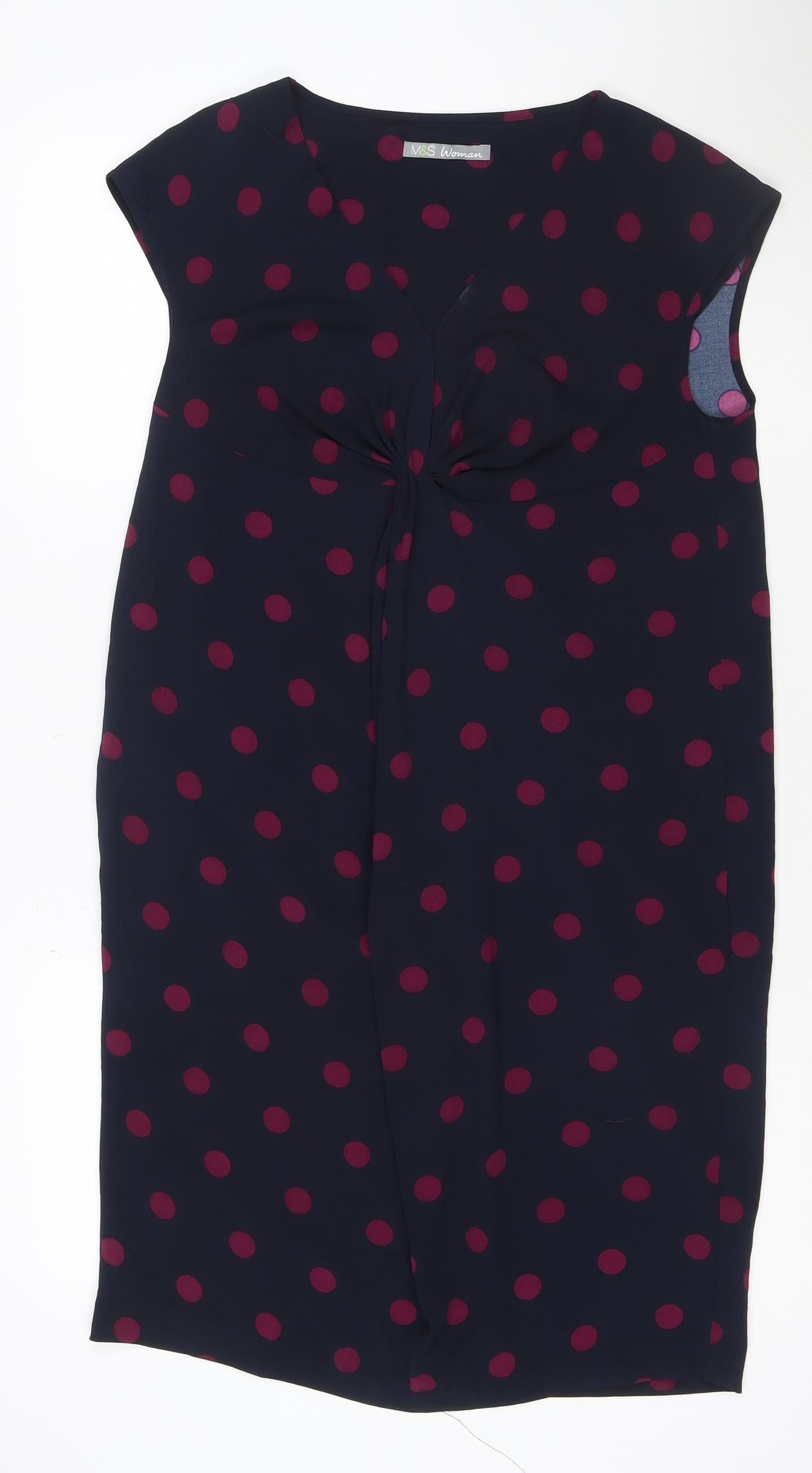 Marks and Spencer Women Blue Polka Dot Size 12 Sheath Dress