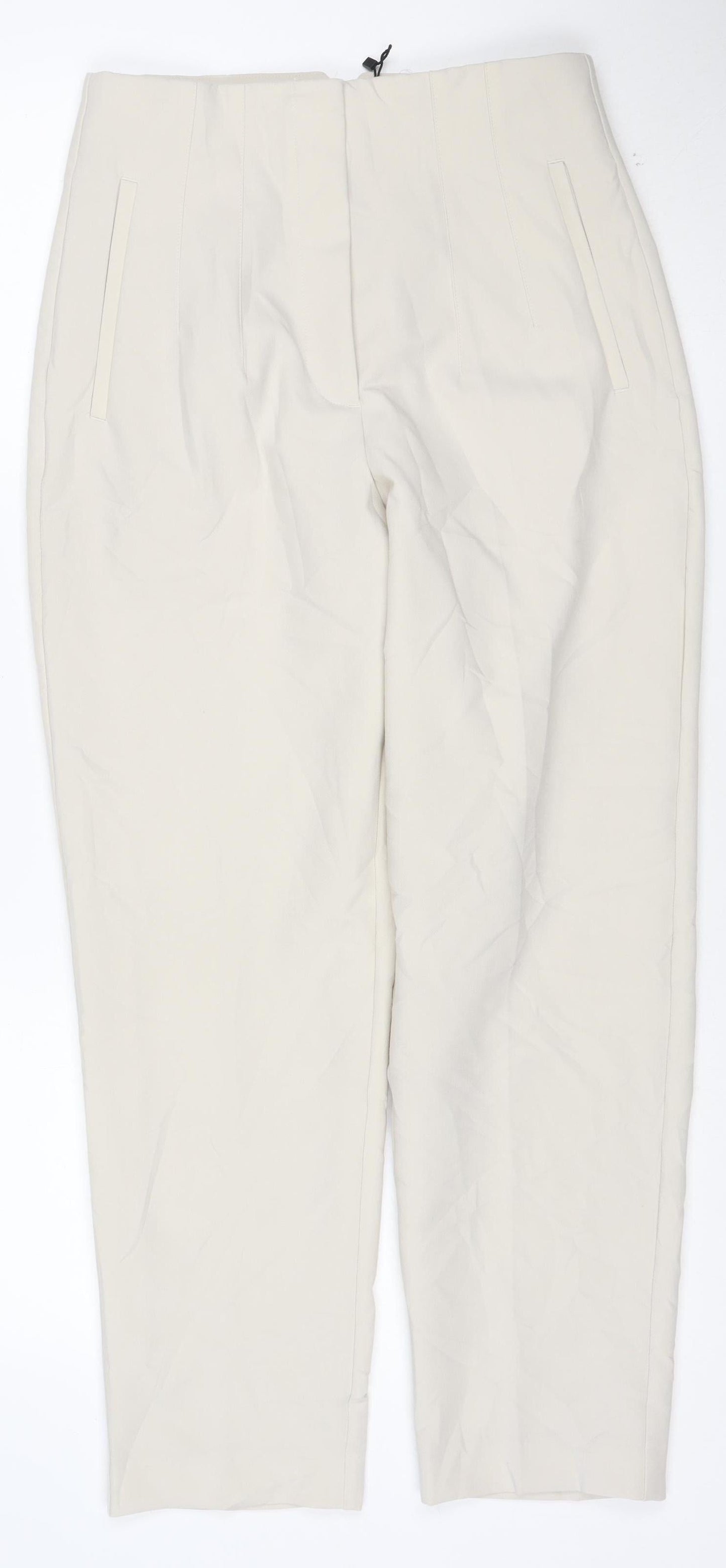 ZARA Women's Beige Straight Leg Trousers M Polyester Blend