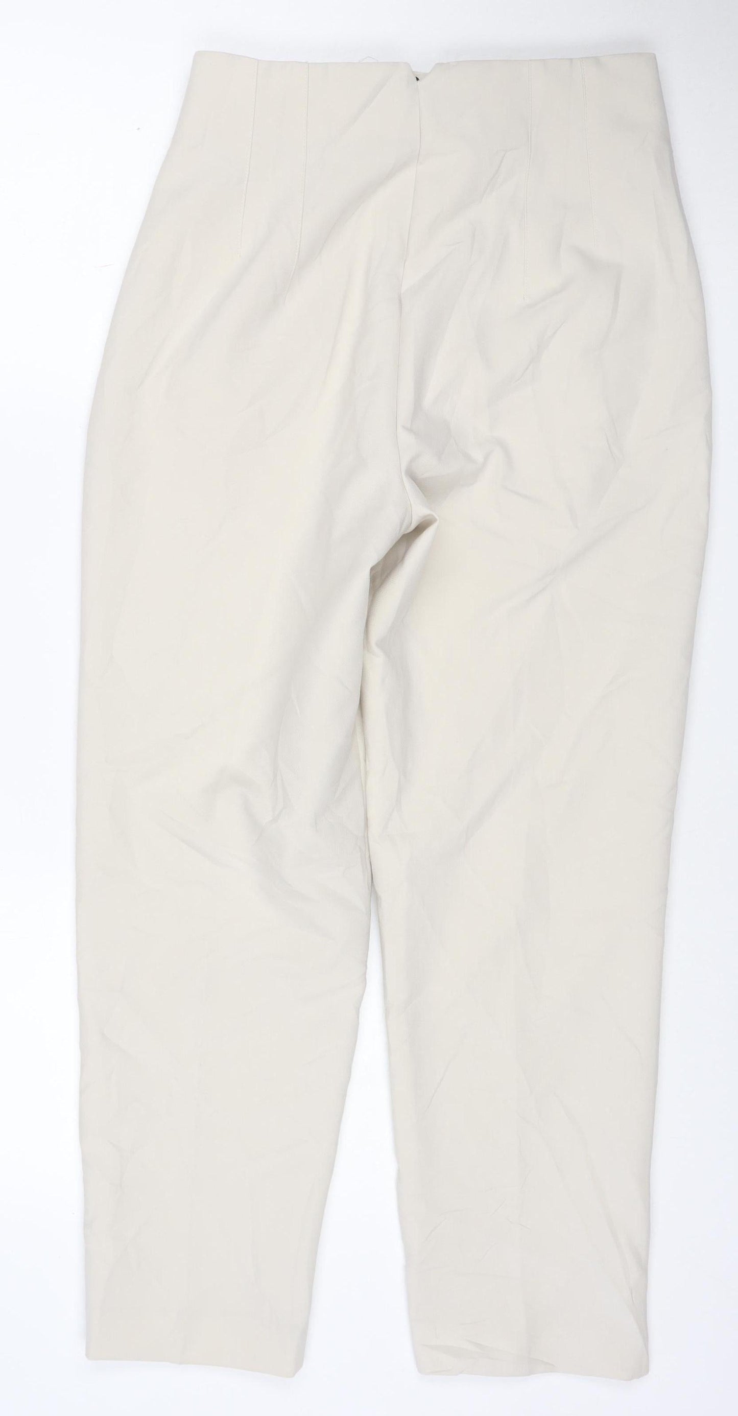 ZARA Women's Beige Straight Leg Trousers M Polyester Blend