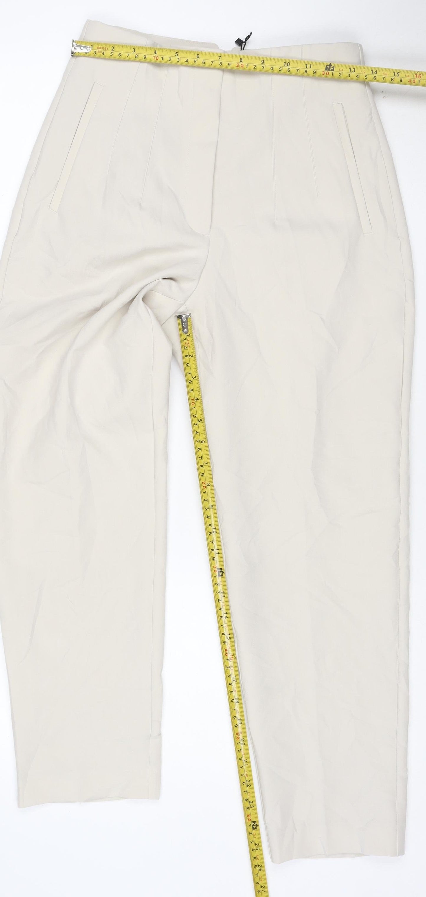 ZARA Women's Beige Straight Leg Trousers M Polyester Blend