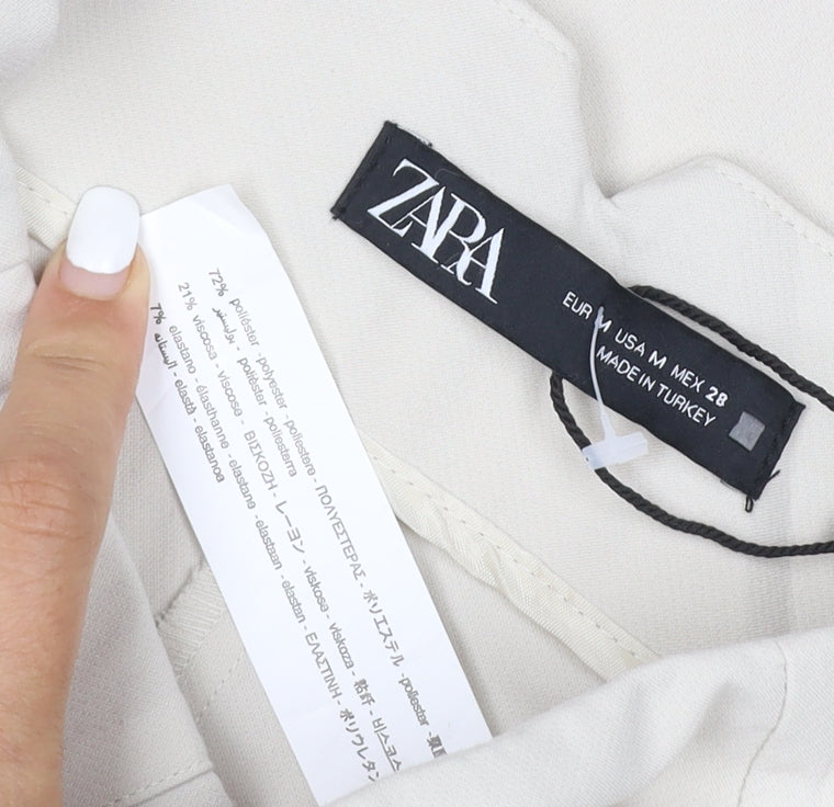 ZARA Women's Beige Straight Leg Trousers M Polyester Blend
