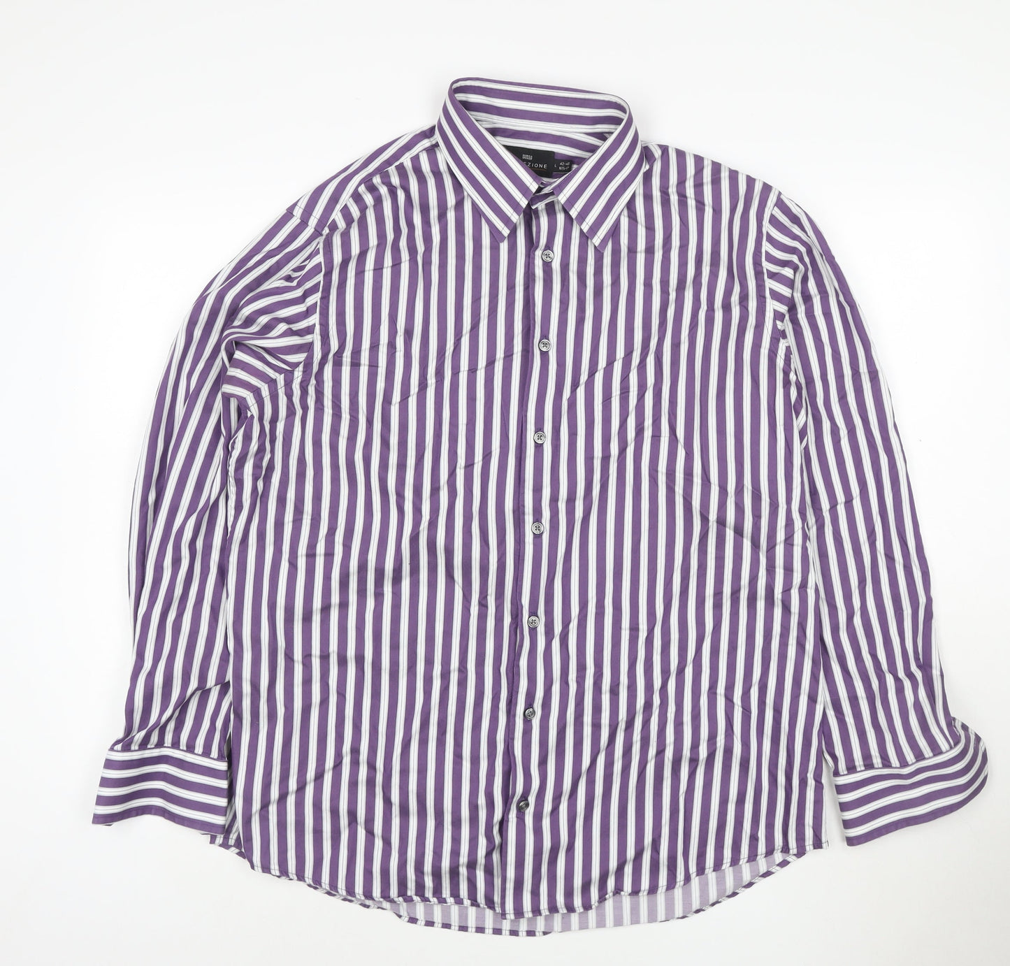 Marks and Spencer Men’s Purple Striped Cotton Long Sleeve Shirt L