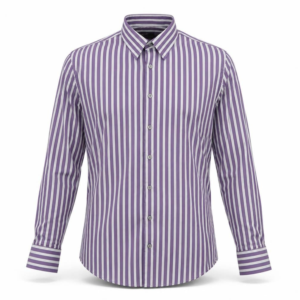 Marks and Spencer Men’s Purple Striped Cotton Long Sleeve Shirt L