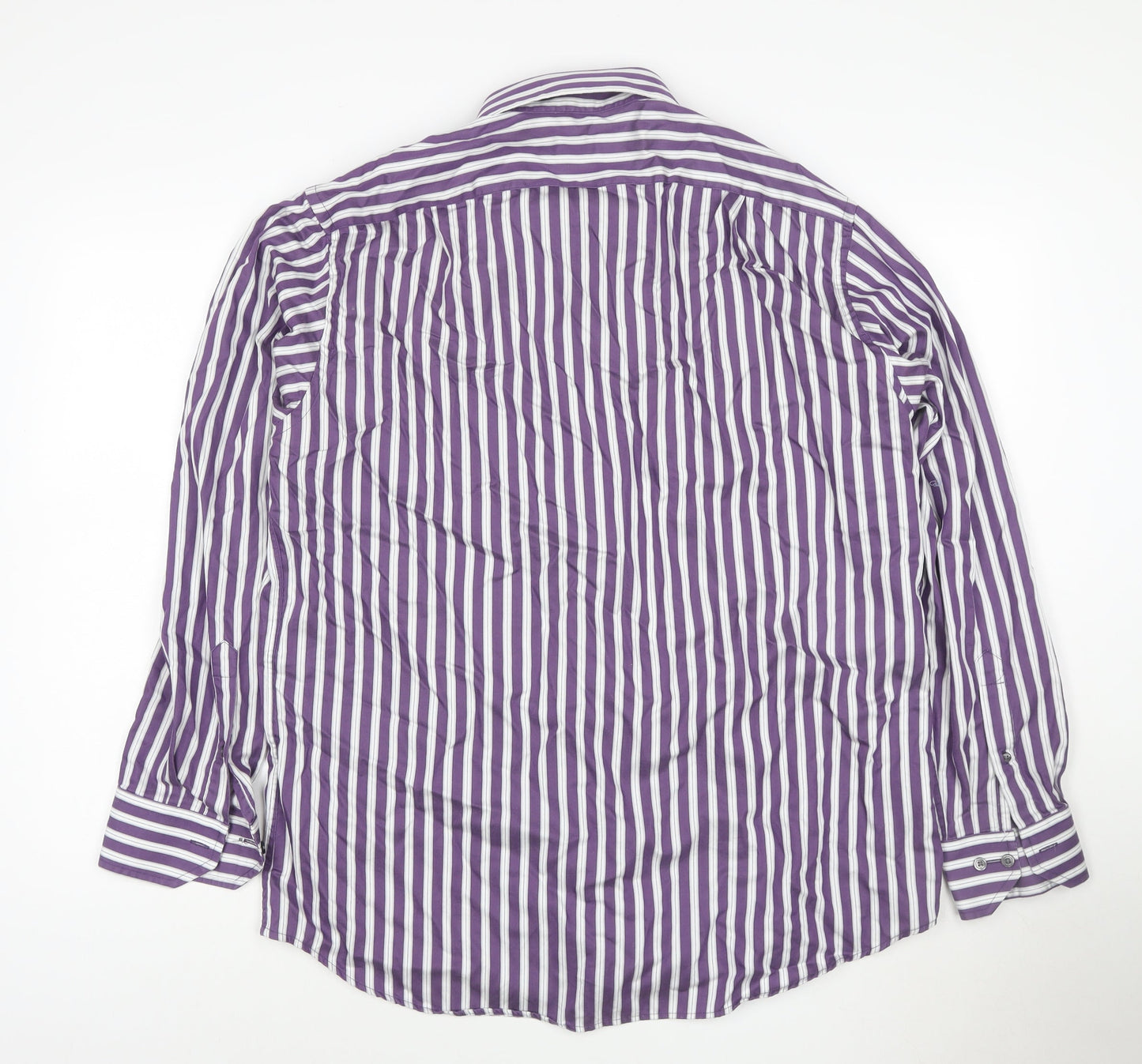 Marks and Spencer Men’s Purple Striped Cotton Long Sleeve Shirt L