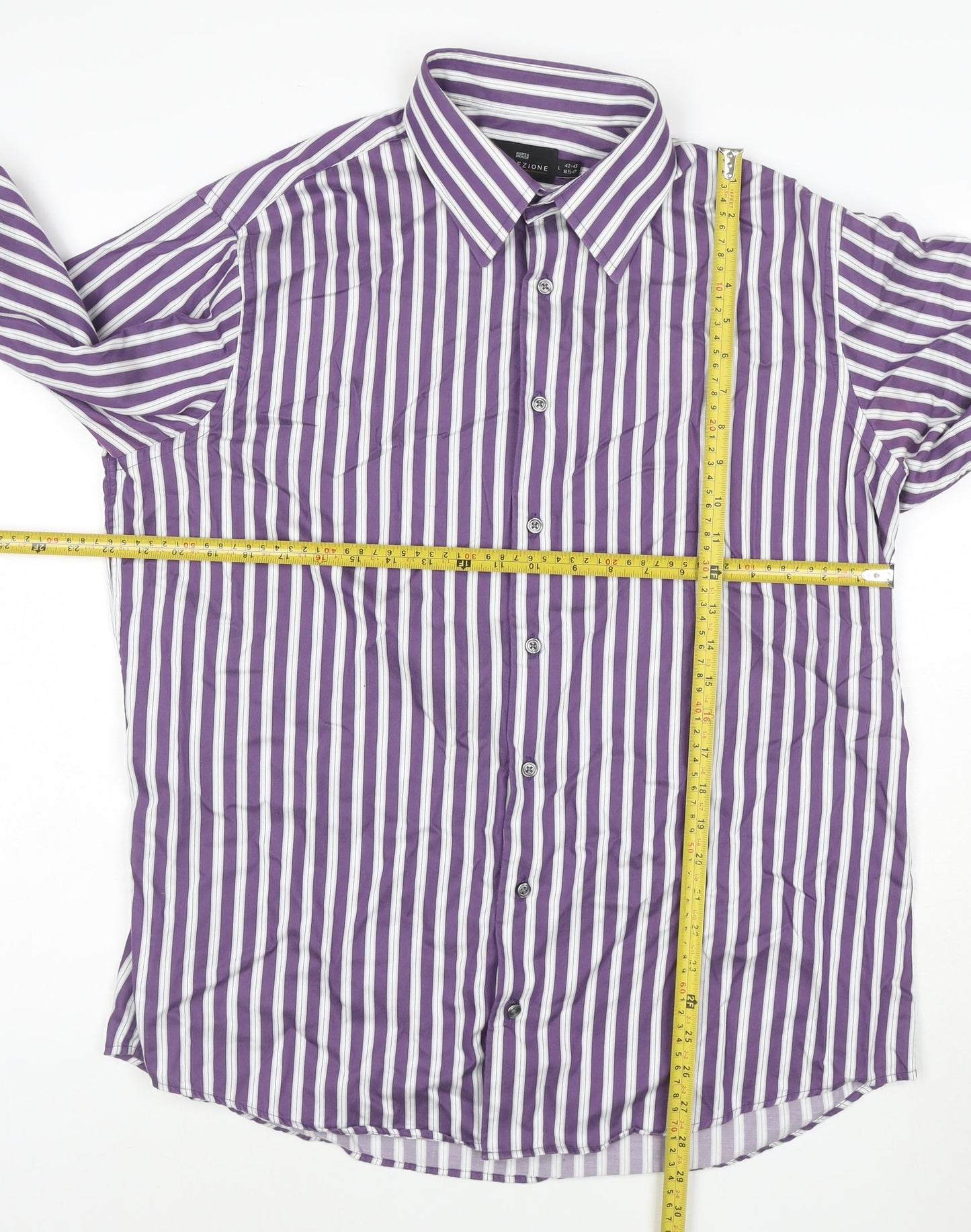 Marks and Spencer Men’s Purple Striped Cotton Long Sleeve Shirt L