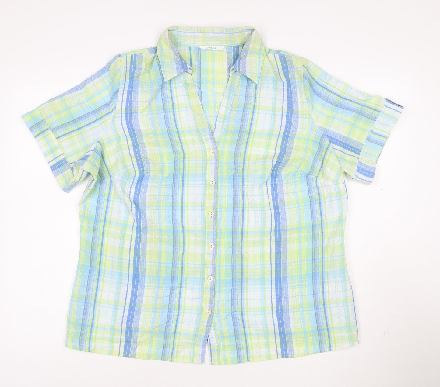 Marks and Spencer Women's Multicoloured Check Cotton Short Sleeve Button-Up Shirt Size 18