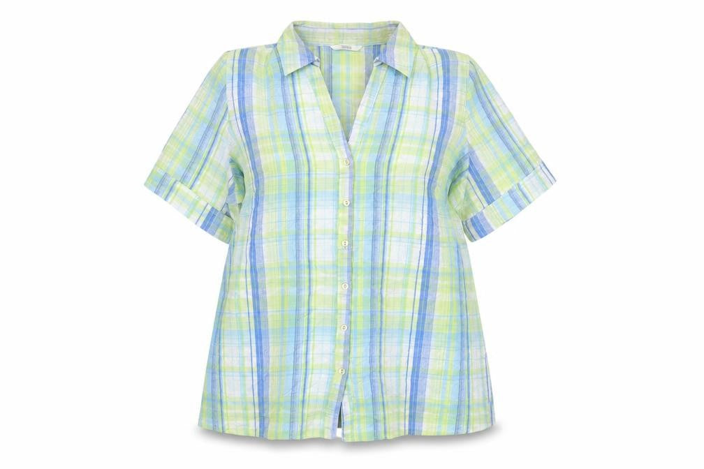 Marks & Spencer Women's Multicoloured Check Cotton Short Sleeve Button-Up Shirt Size 18