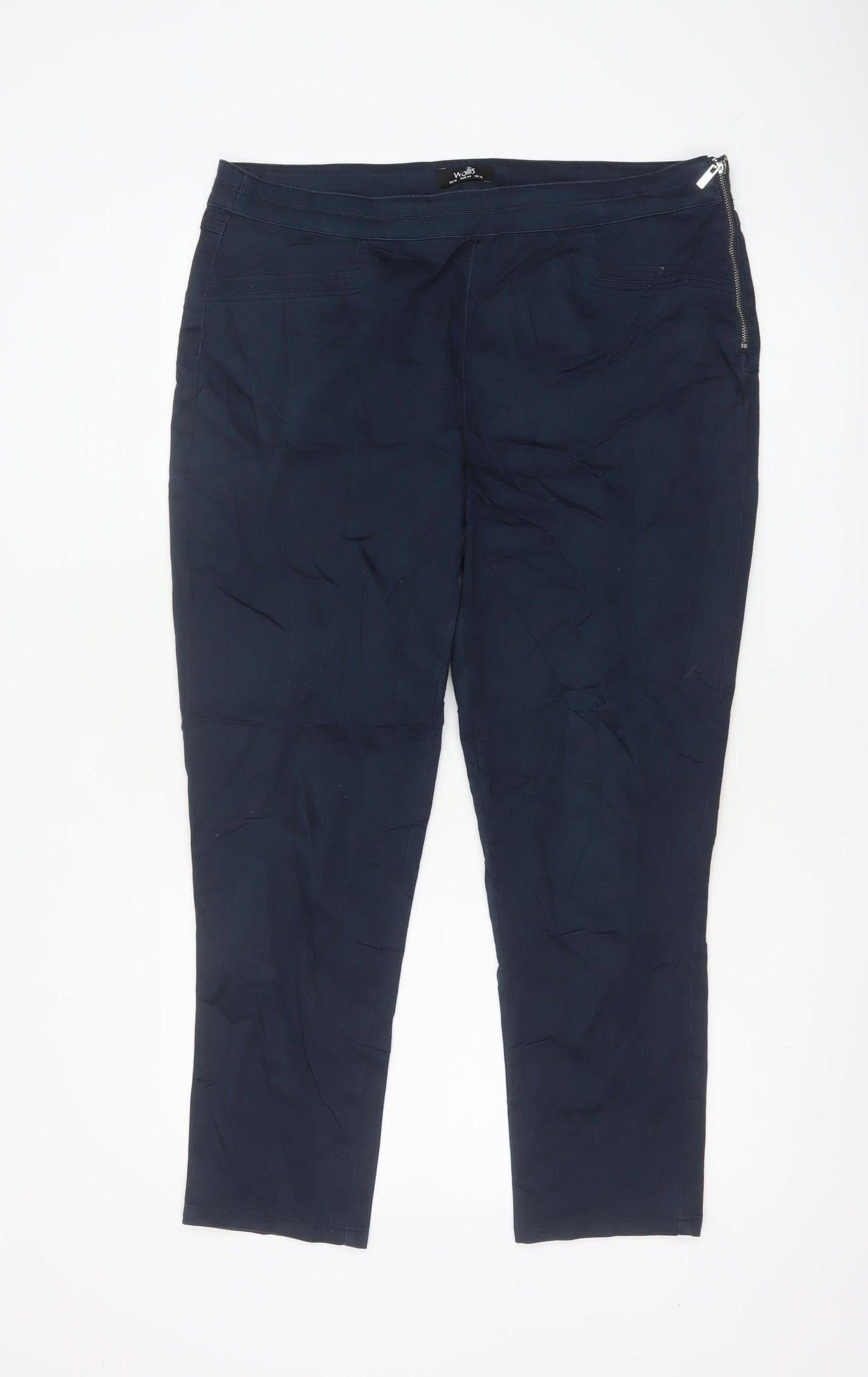 Wallis Womens Navy Blue Slim Trousers UK 16 Cotton Blend