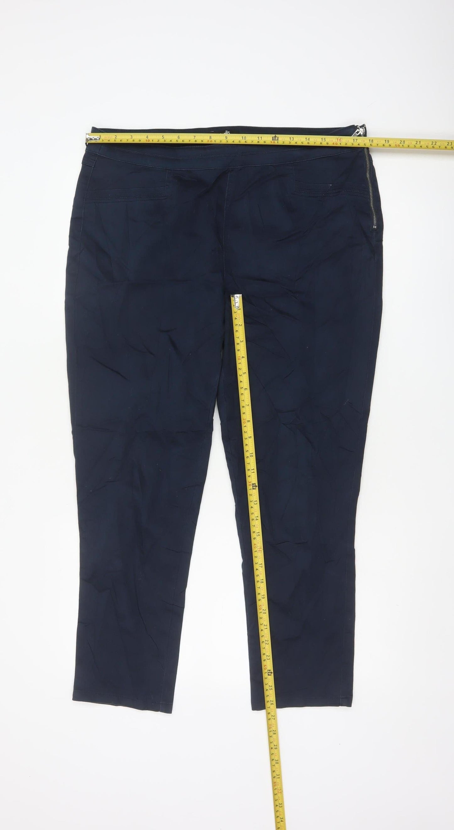 Wallis Womens Navy Blue Slim Trousers UK 16 Cotton Blend