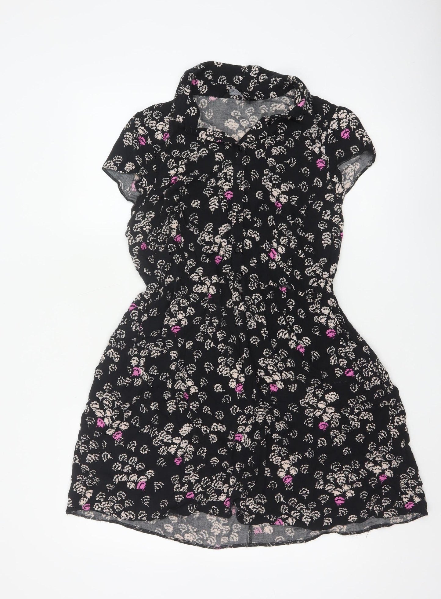 Dorothy Perkins Women's Black Floral Short Sleeve Shirt Dress Size 14