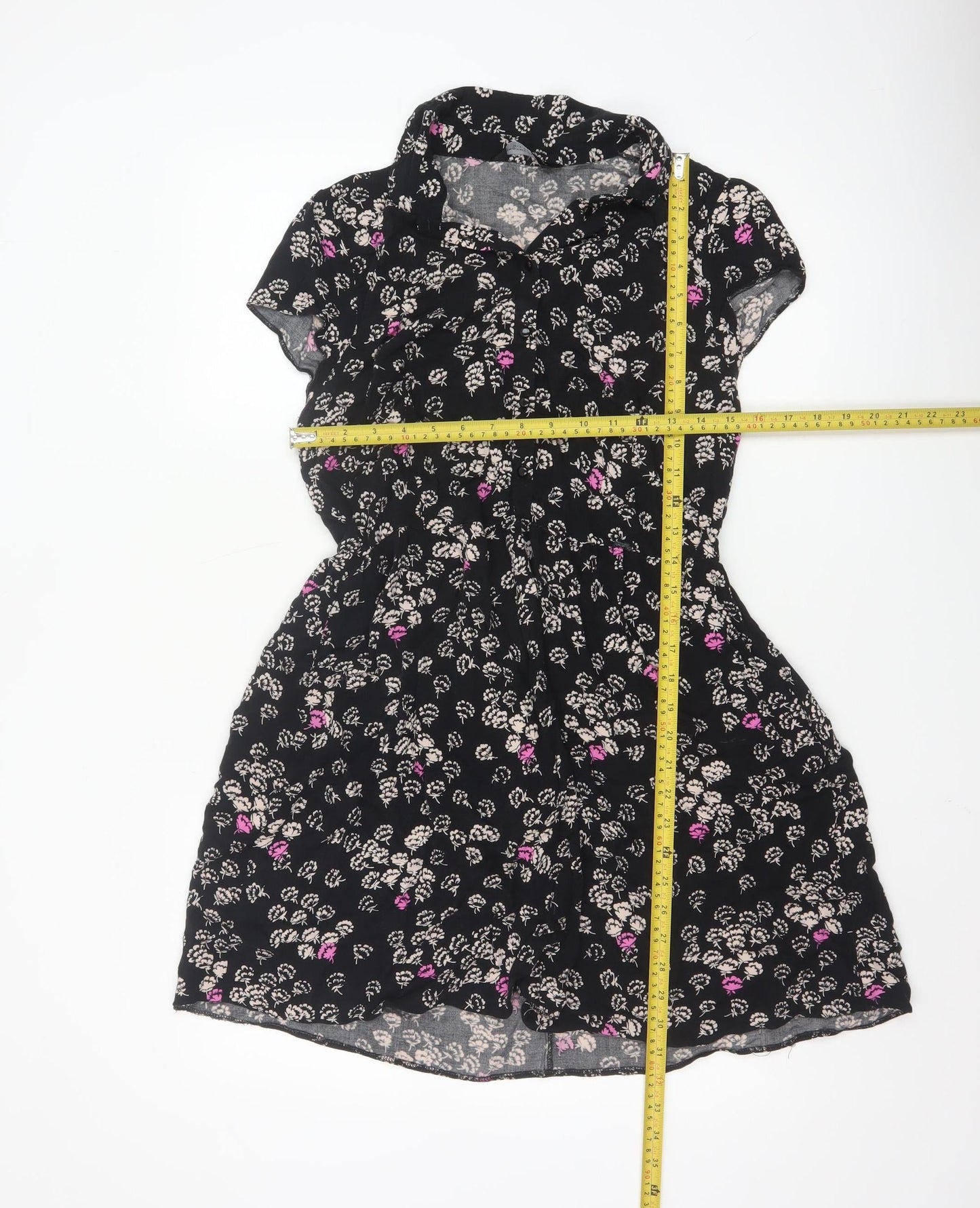 Dorothy Perkins Women's Black Floral Short Sleeve Shirt Dress Size 14