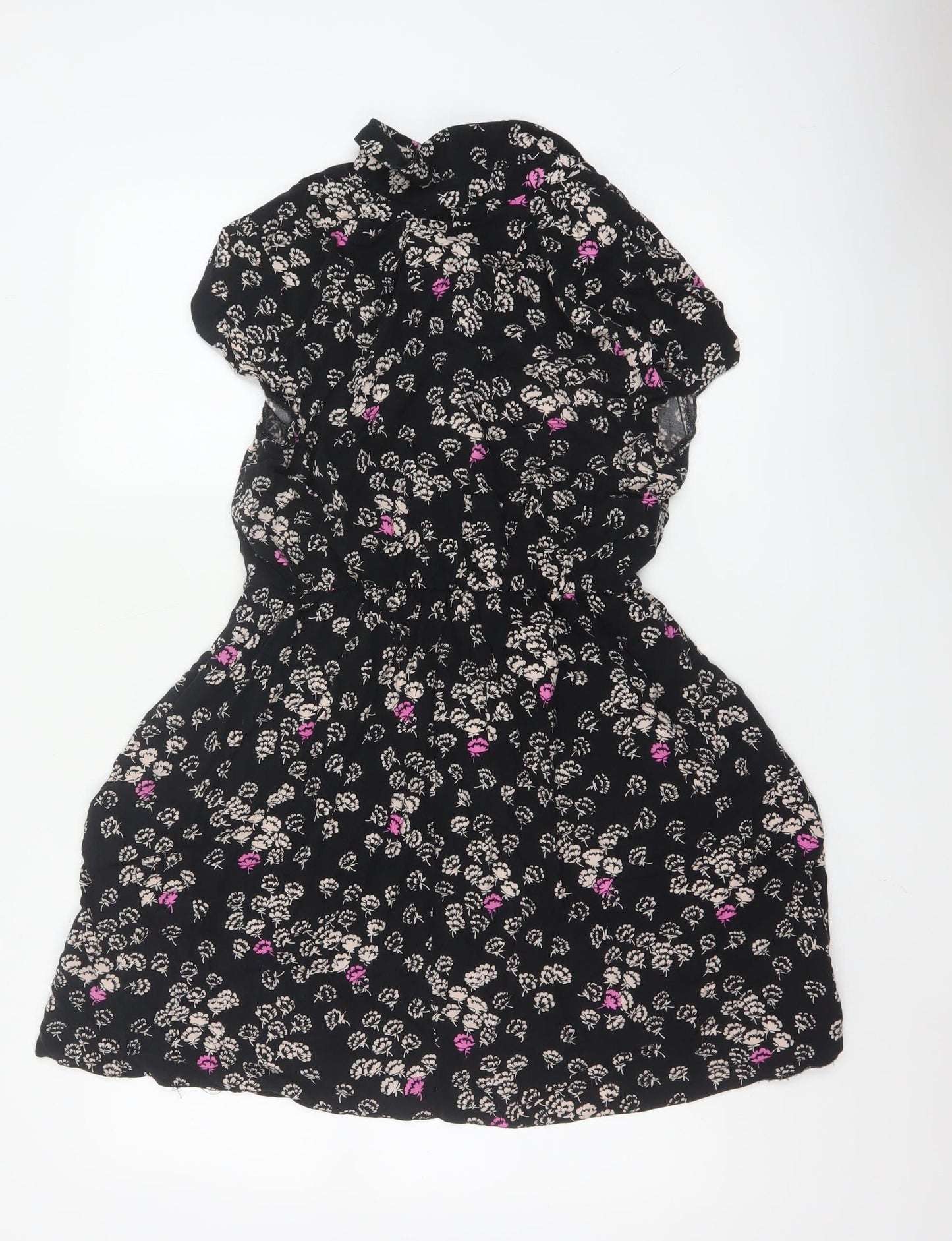 Dorothy Perkins Women's Black Floral Short Sleeve Shirt Dress Size 14