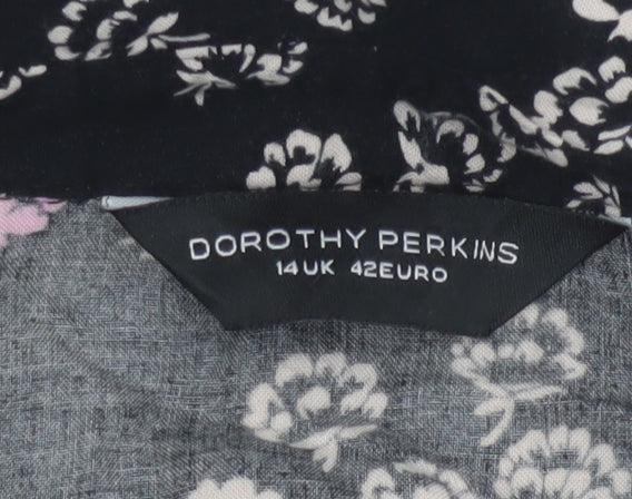 Dorothy Perkins Women's Black Floral Short Sleeve Shirt Dress Size 14