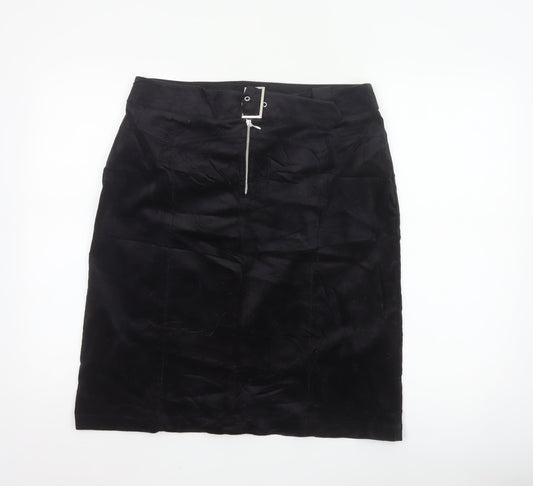 Next Women Black Knee Length Pencil Skirt UK 14 Cotton Stretch