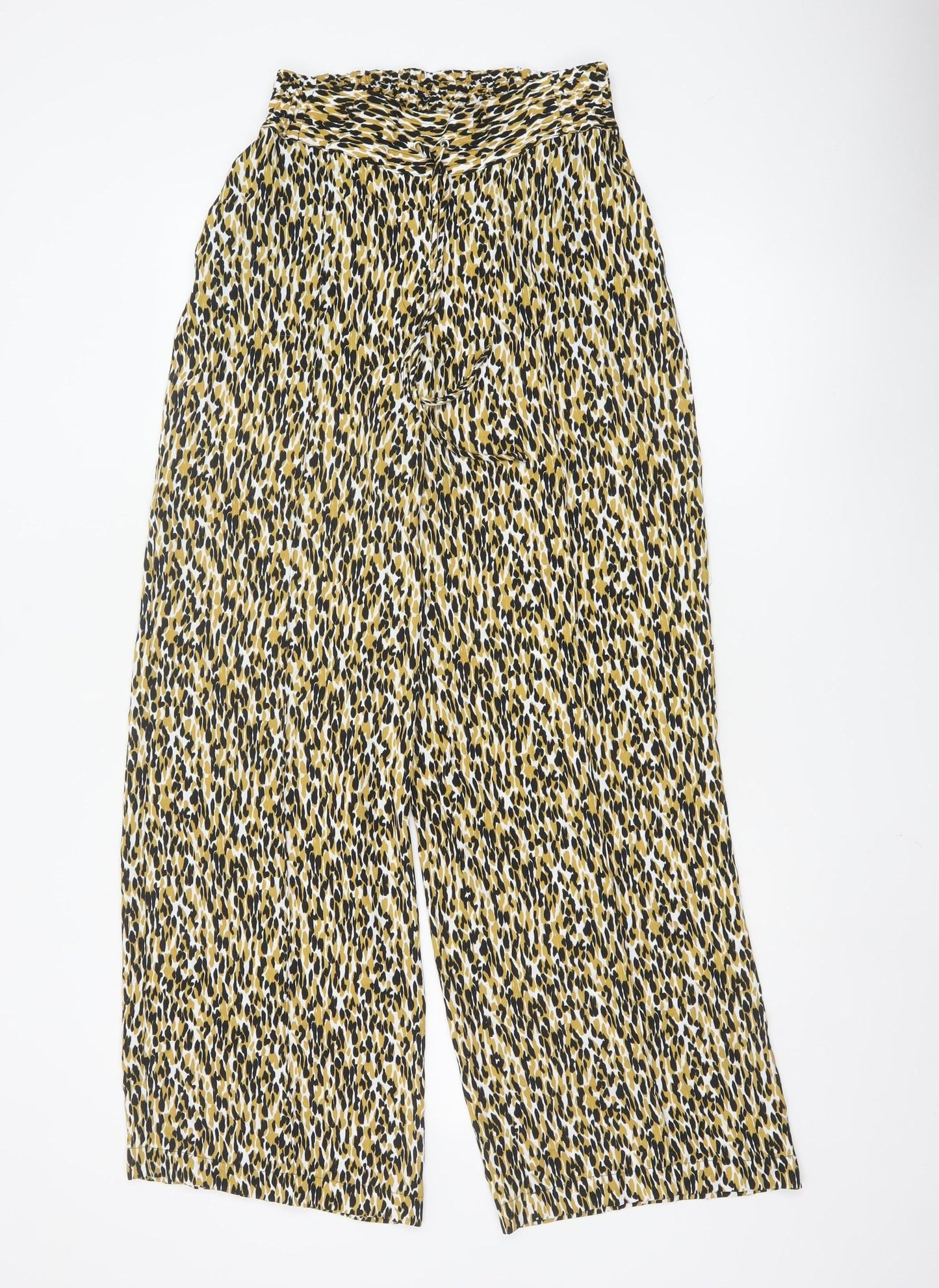 Marks and Spencer Women Ivory Animal Print Wide-Leg Trousers Size 8