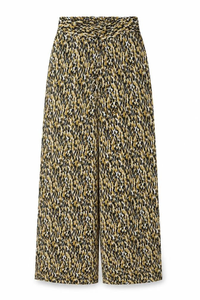 Marks & Spencer Women Ivory Animal Print Wide-Leg Trousers Size 8