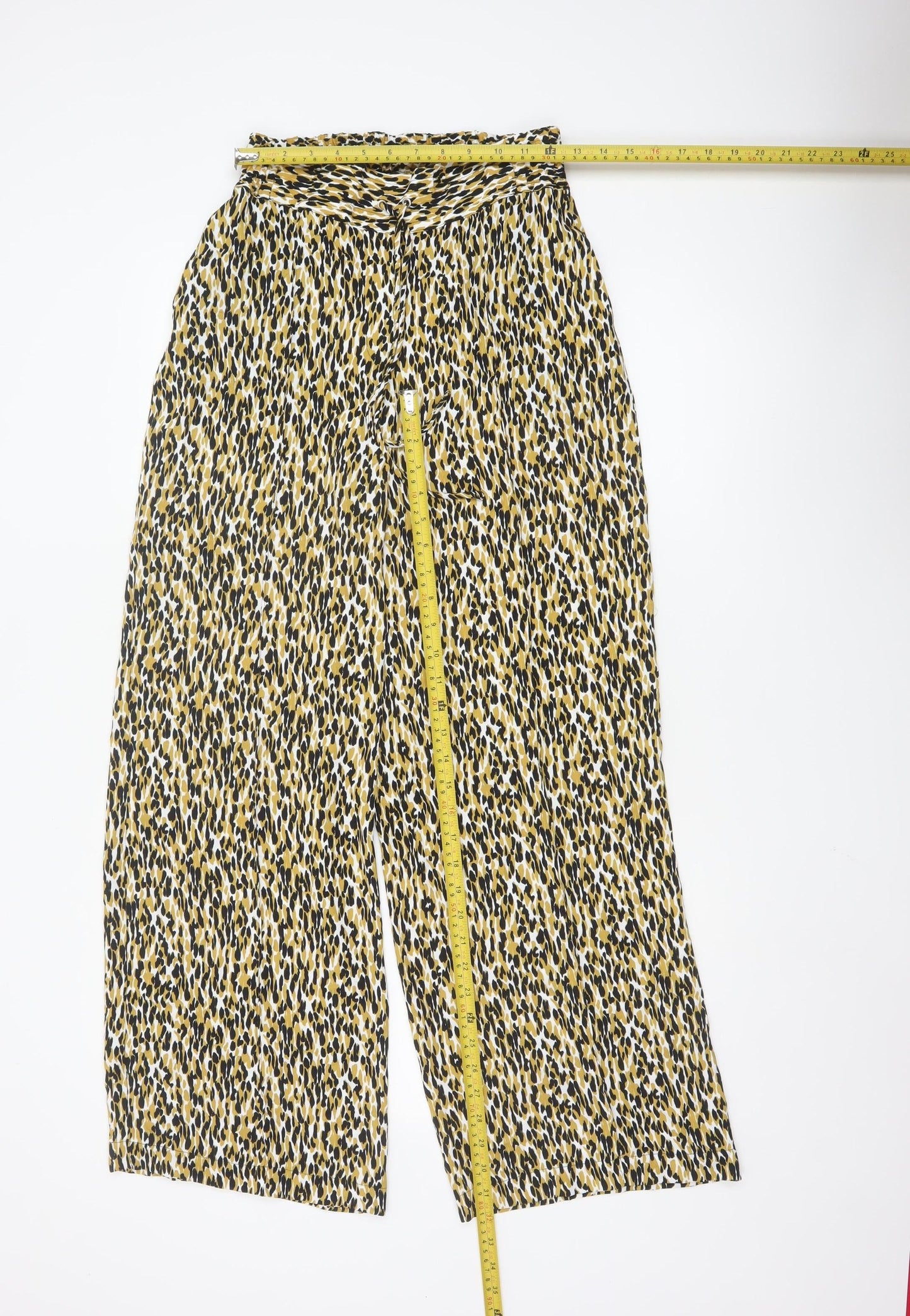 Marks and Spencer Women Ivory Animal Print Wide-Leg Trousers Size 8