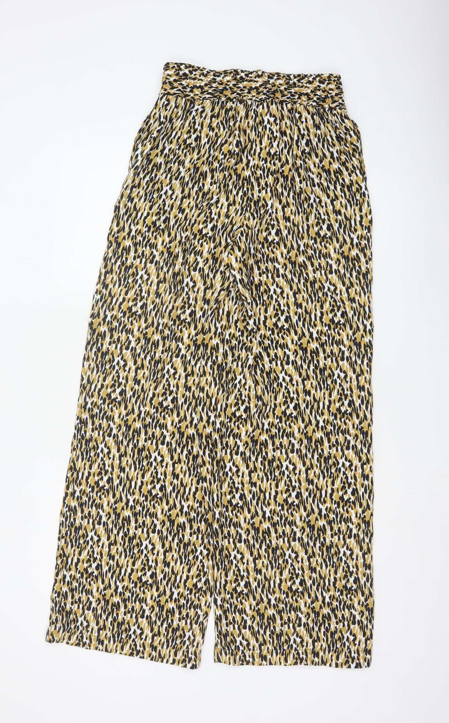 Marks and Spencer Women Ivory Animal Print Wide-Leg Trousers Size 8