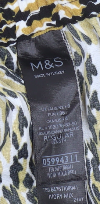Marks and Spencer Women Ivory Animal Print Wide-Leg Trousers Size 8