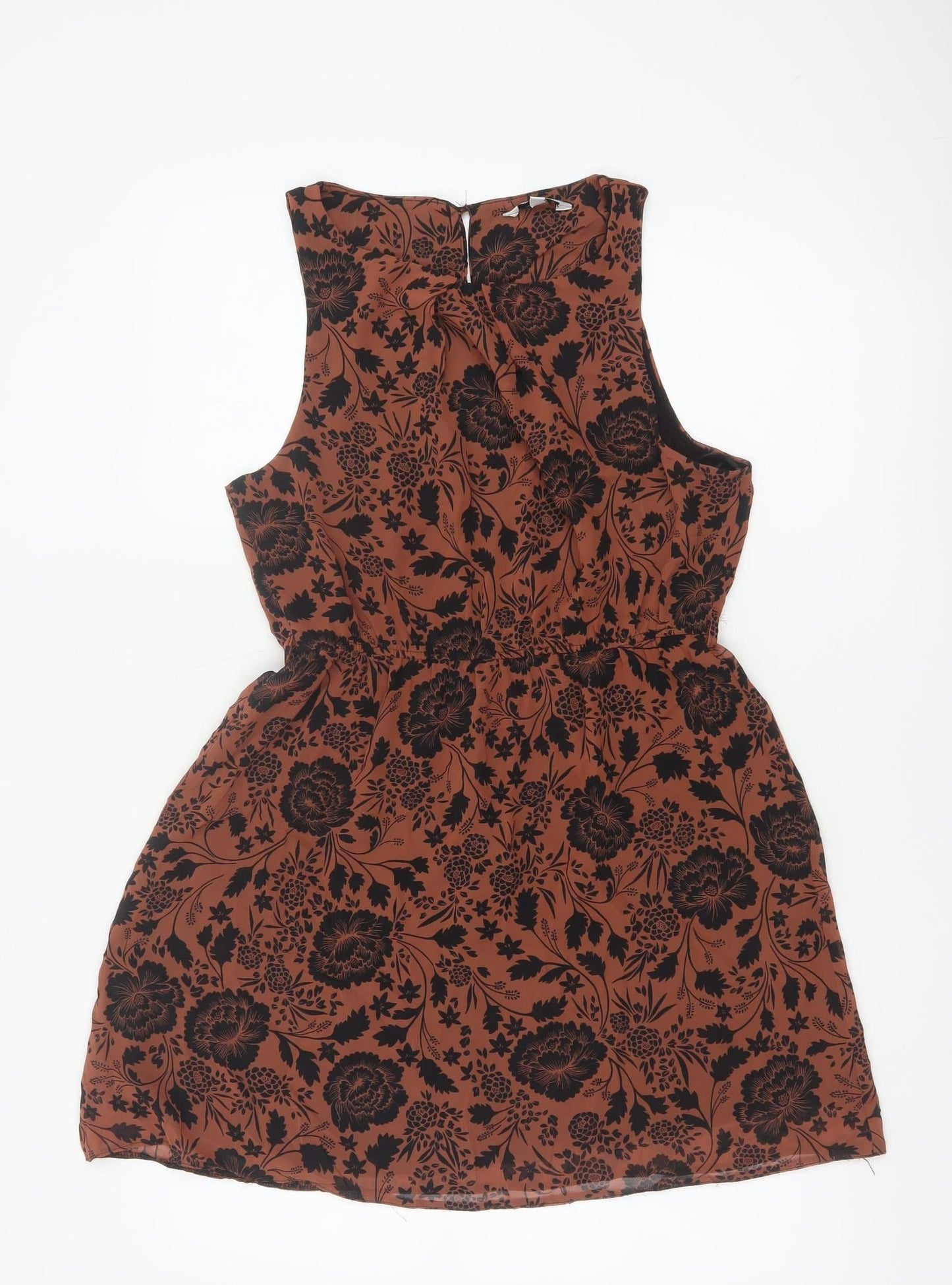 New Look Women Brown Floral A-Line Sleeveless Short Dress Size 8