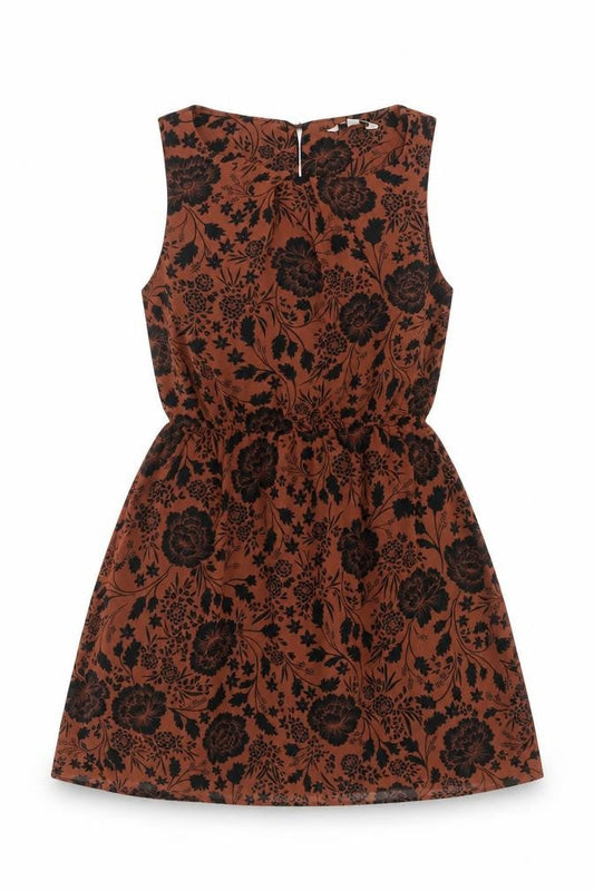 New Look Women Brown Floral A-Line Sleeveless Short Dress Size 8