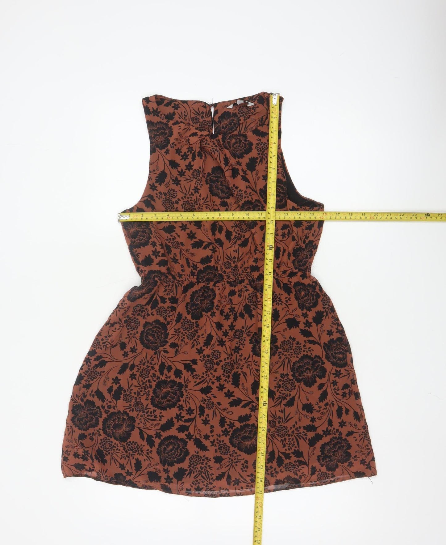 New Look Women Brown Floral A-Line Sleeveless Short Dress Size 8