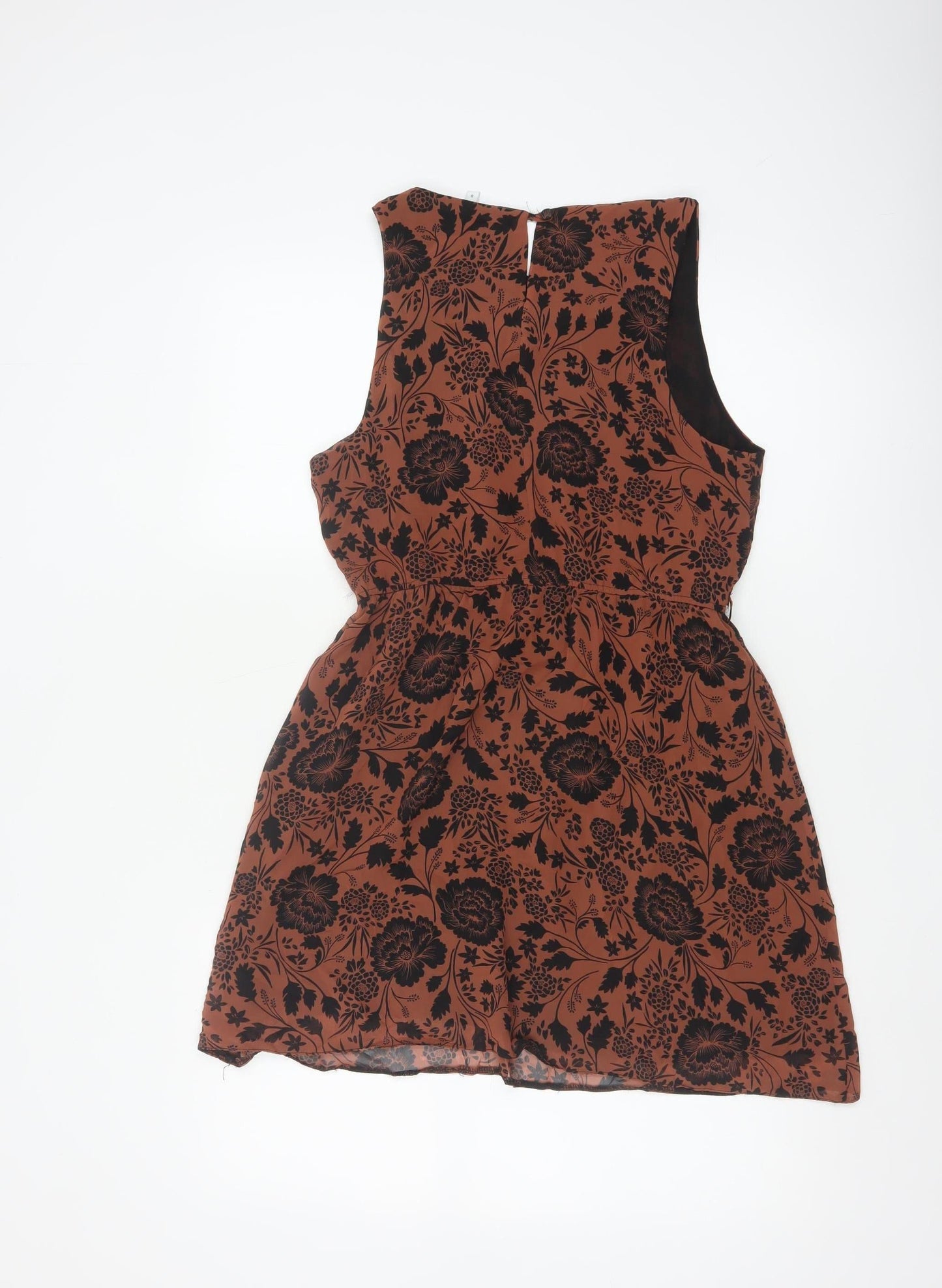 New Look Women Brown Floral A-Line Sleeveless Short Dress Size 8
