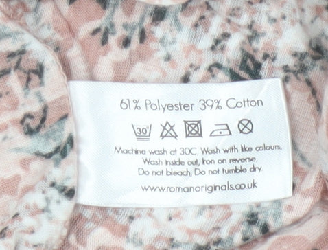 Roman Women’s Pink Floral 3/4 Sleeve V-Neck Tie Hem Blouse Size 16
