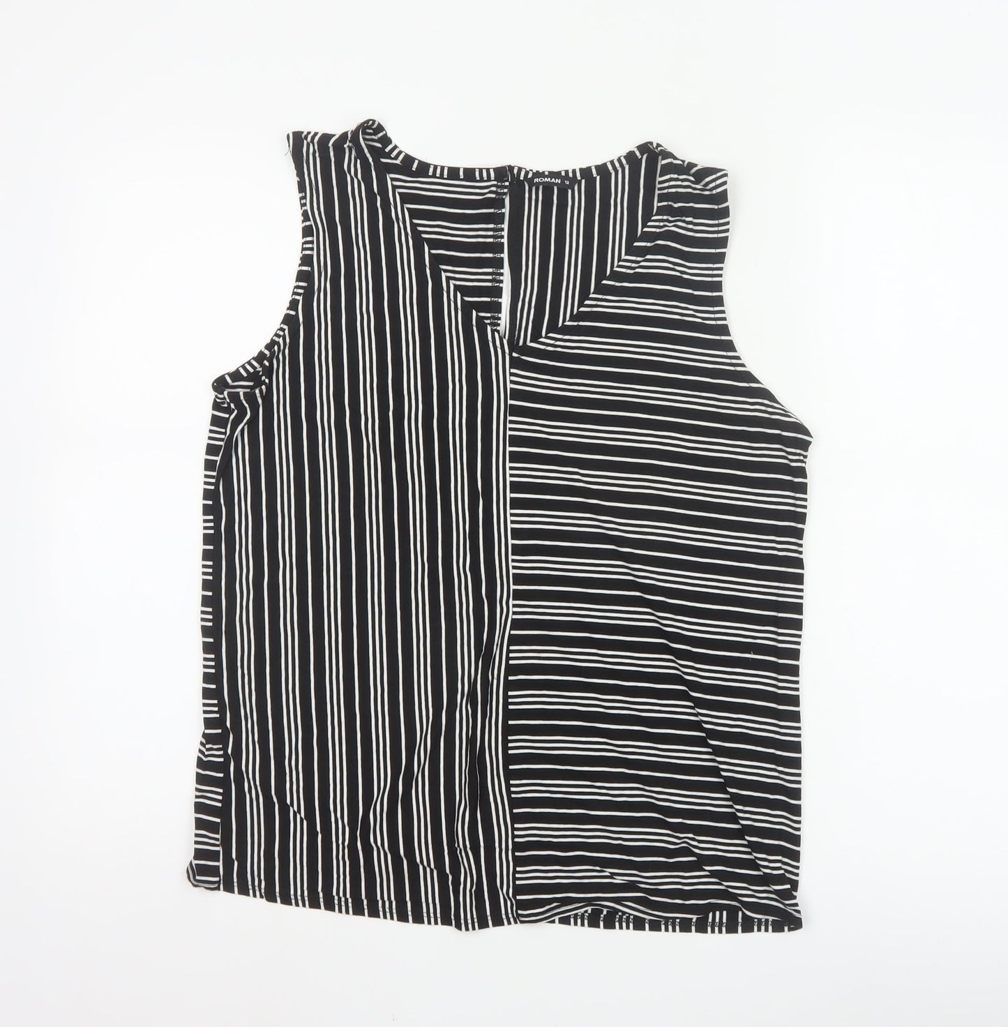 Roman Women’s Black Striped Sleeveless Jersey Tank Top Size 12
