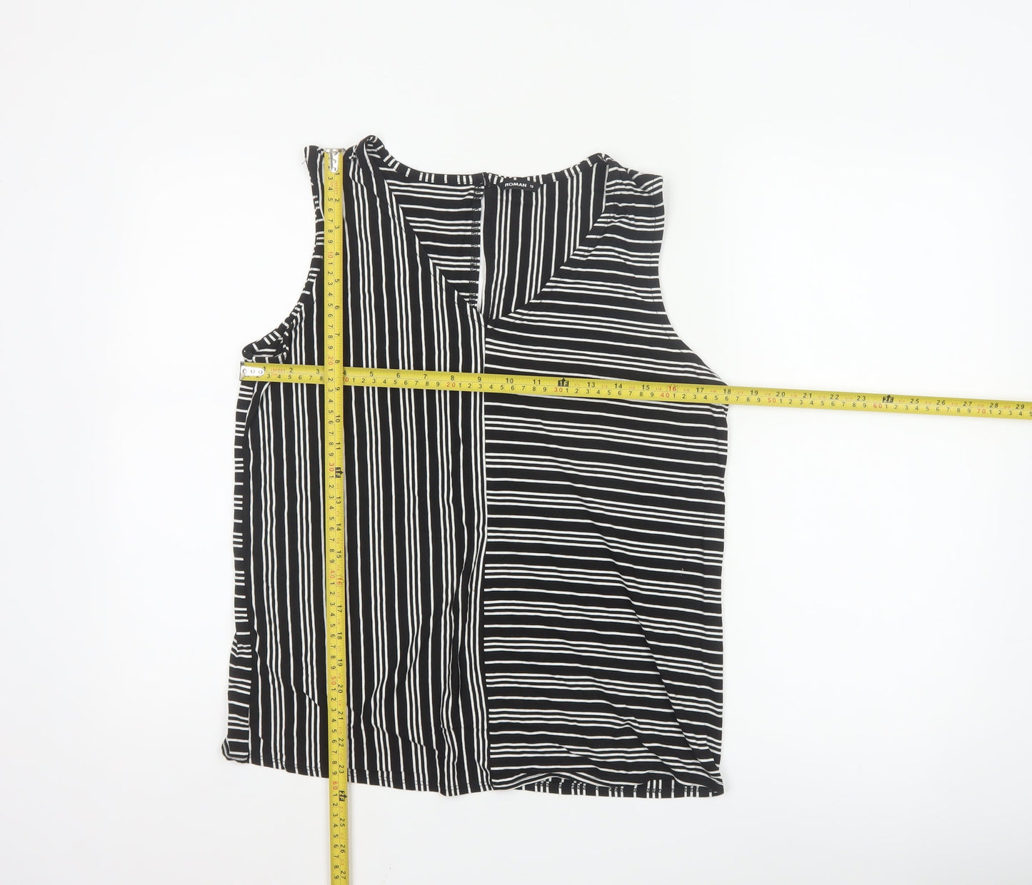 Roman Women’s Black Striped Sleeveless Jersey Tank Top Size 12