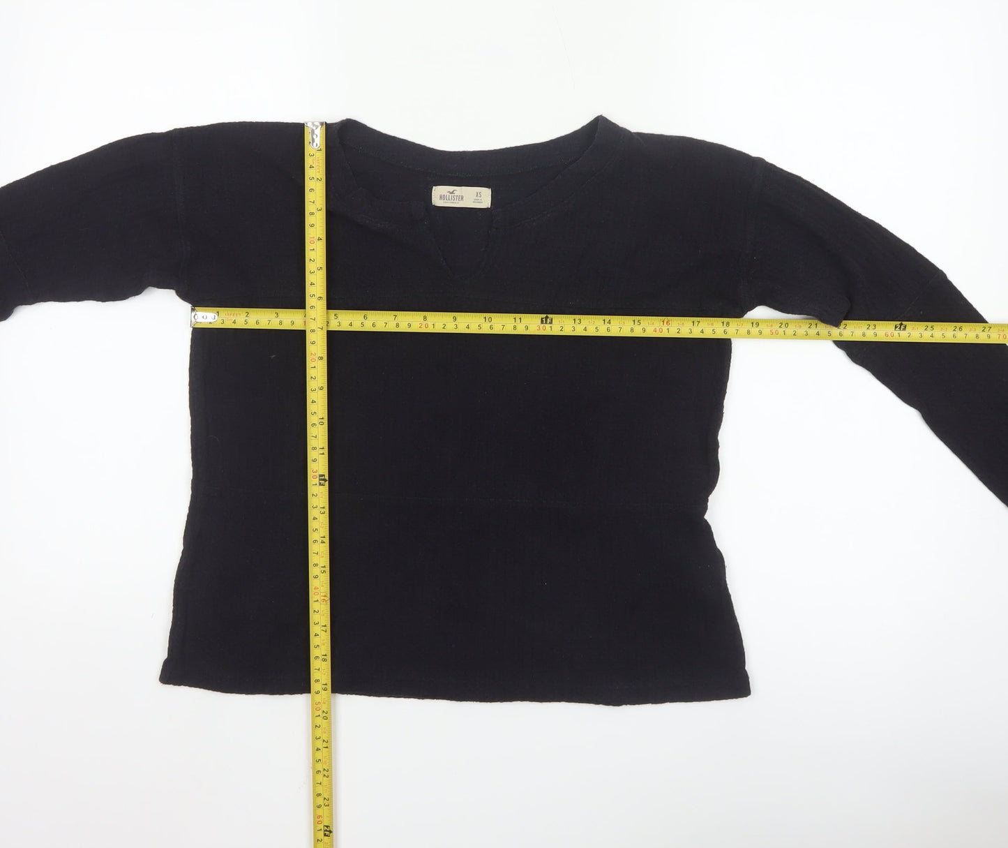 Hollister Womens Black V-Neck Long Sleeve Basic Knit Top XS