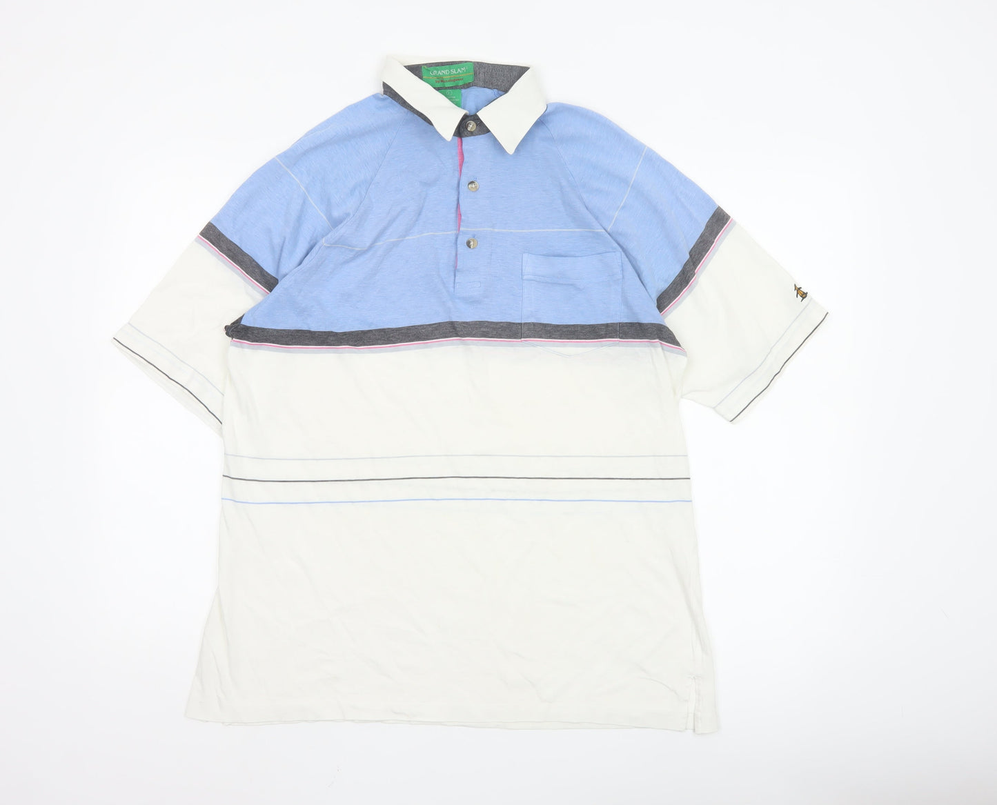 Grand Slam by Munsingwear Men's Blue White Striped Polo Shirt L Classic Fit