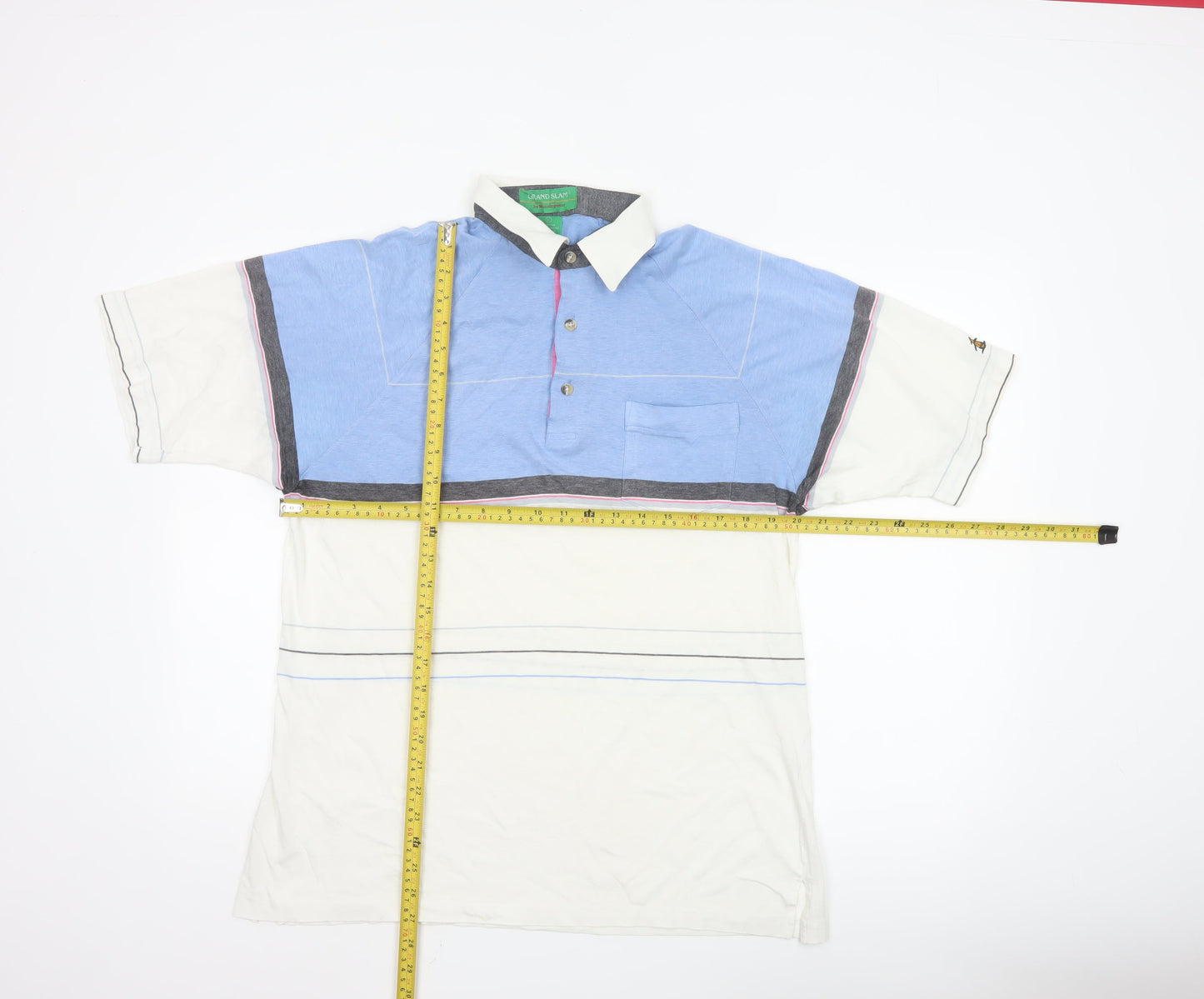 Grand Slam by Munsingwear Men's Blue White Striped Polo Shirt L Classic Fit