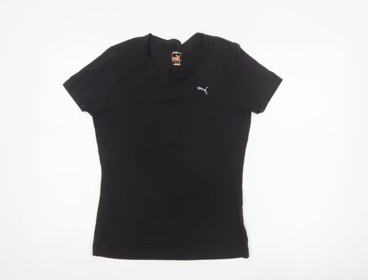 Puma Womens Black V-Neck Slim Fit Polyester T-Shirt Size 14