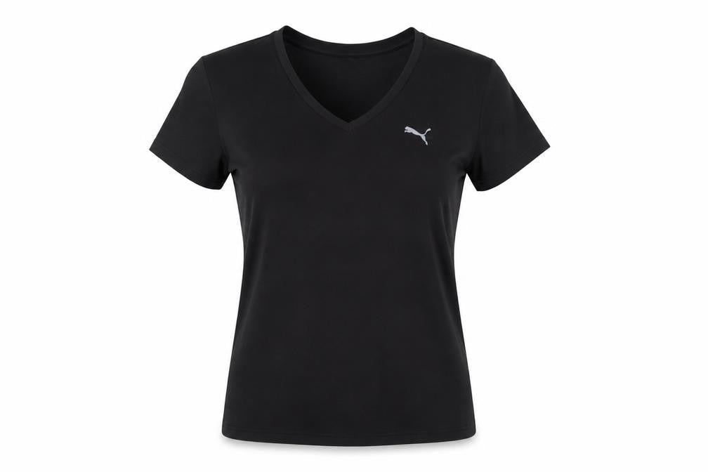 Puma Womens Black V-Neck Slim Fit Polyester T-Shirt Size 14