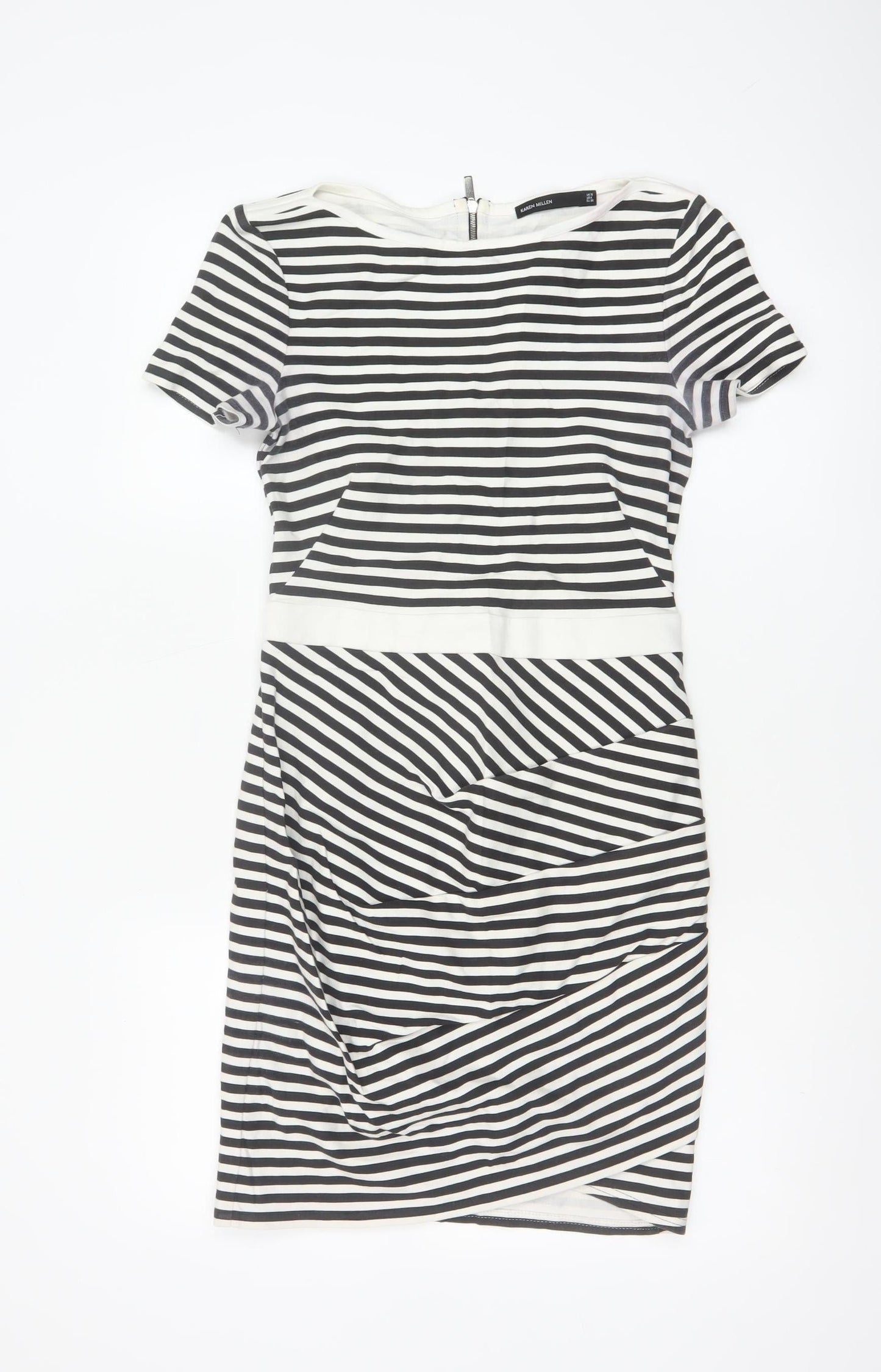 Karen Millen Women Black White Stripe Bodycon Dress Size 10