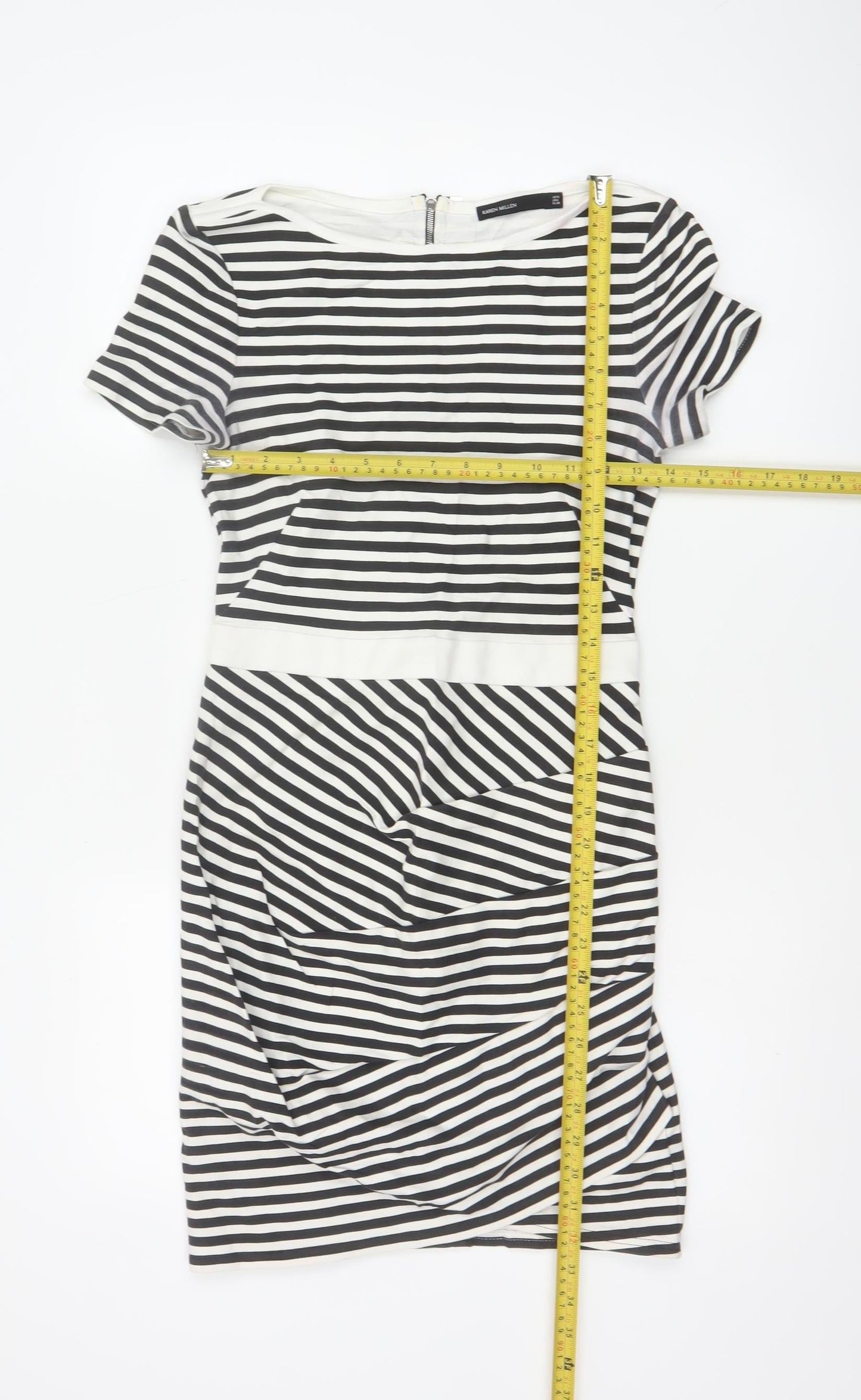 Karen Millen Women Black White Stripe Bodycon Dress Size 10