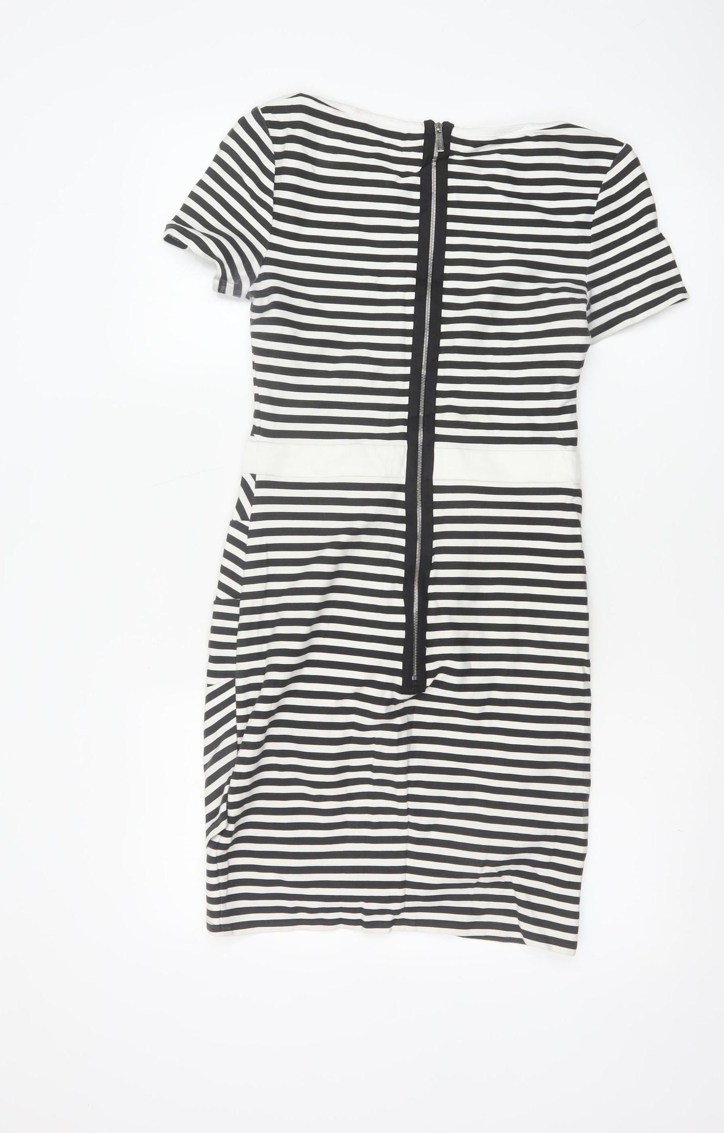 Karen Millen Women Black White Stripe Bodycon Dress Size 10