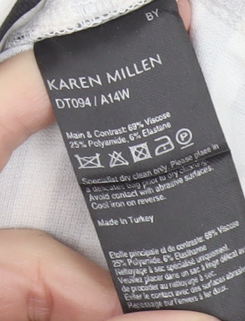 Karen Millen Women Black White Stripe Bodycon Dress Size 10