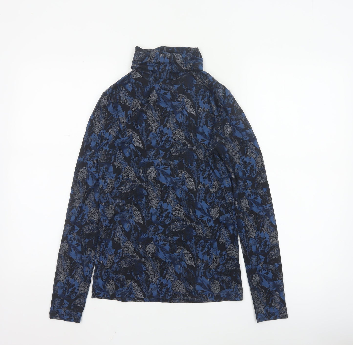 Marks and Spencer Women Blue Floral Roll Neck Long Sleeve Top Size 14