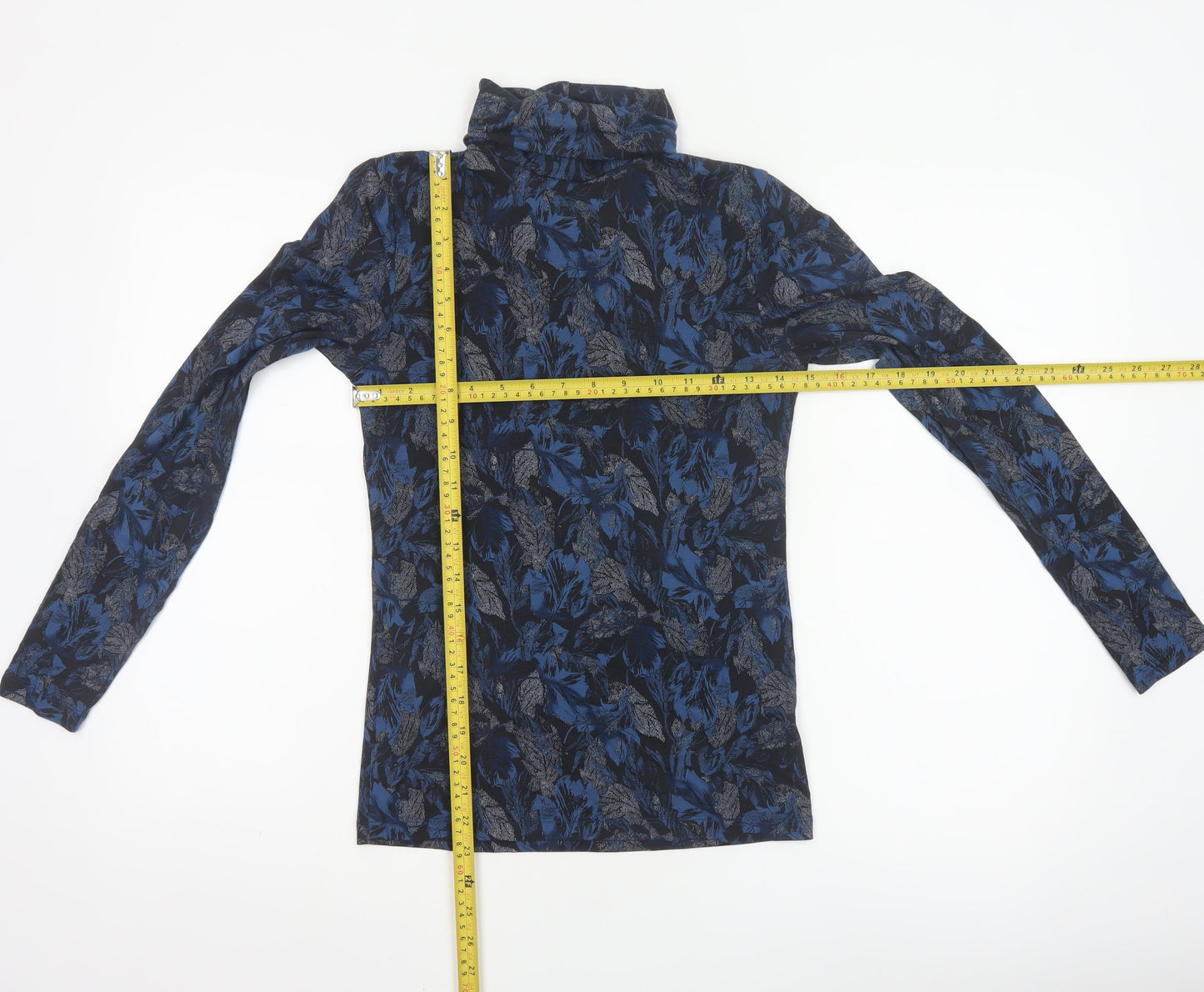 Marks and Spencer Women Blue Floral Roll Neck Long Sleeve Top Size 14