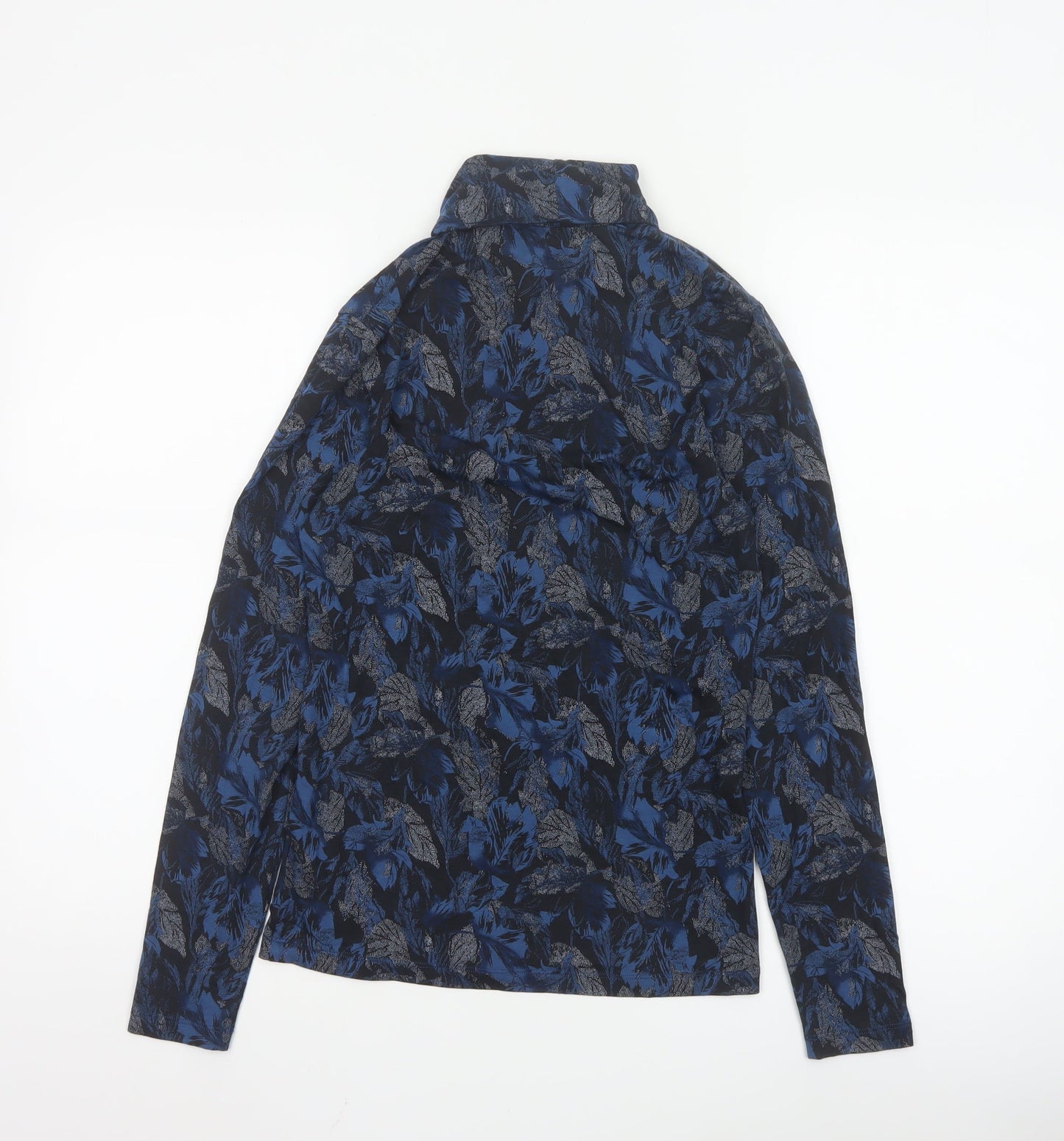 Marks and Spencer Women Blue Floral Roll Neck Long Sleeve Top Size 14