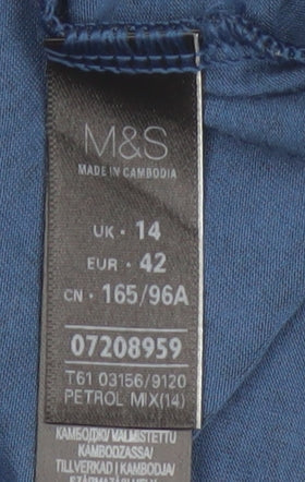 Marks and Spencer Women Blue Floral Roll Neck Long Sleeve Top Size 14