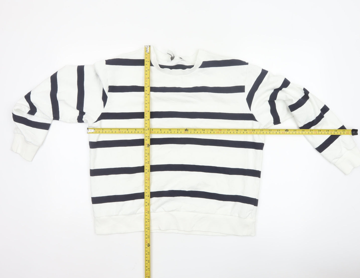 Marks and Spencer Women’s White Mix Striped Pullover Sweatshirt Medium