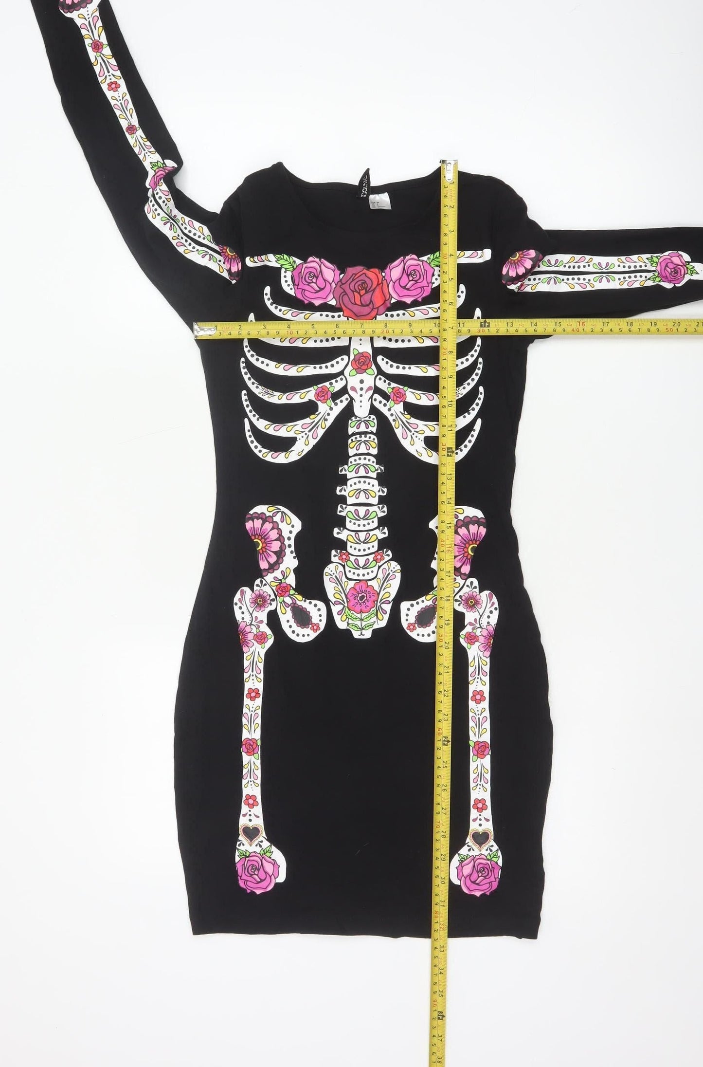 H&M Women Black Size 8 Skeleton Print Long Sleeve Bodycon Dress