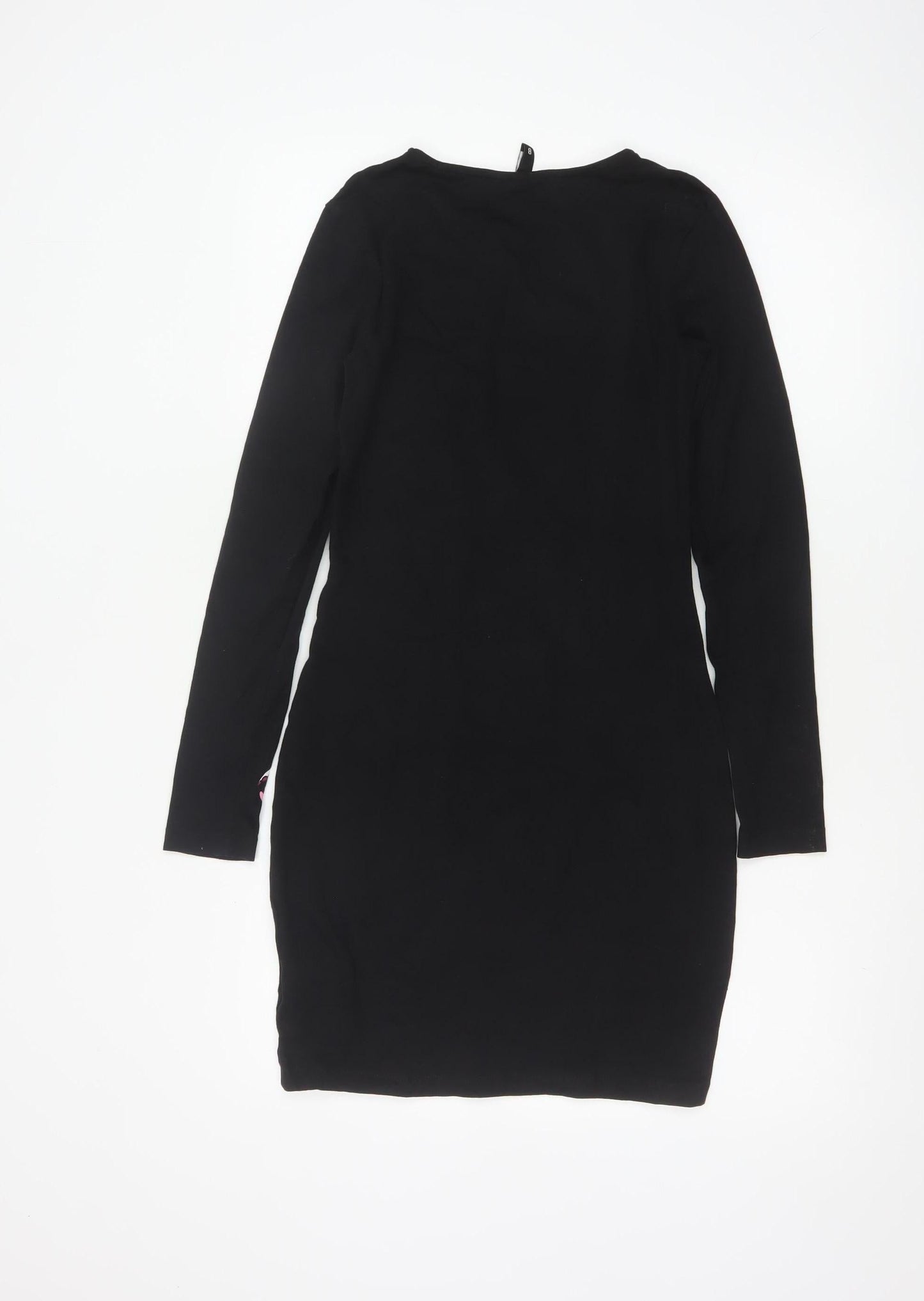H&M Women Black Size 8 Skeleton Print Long Sleeve Bodycon Dress