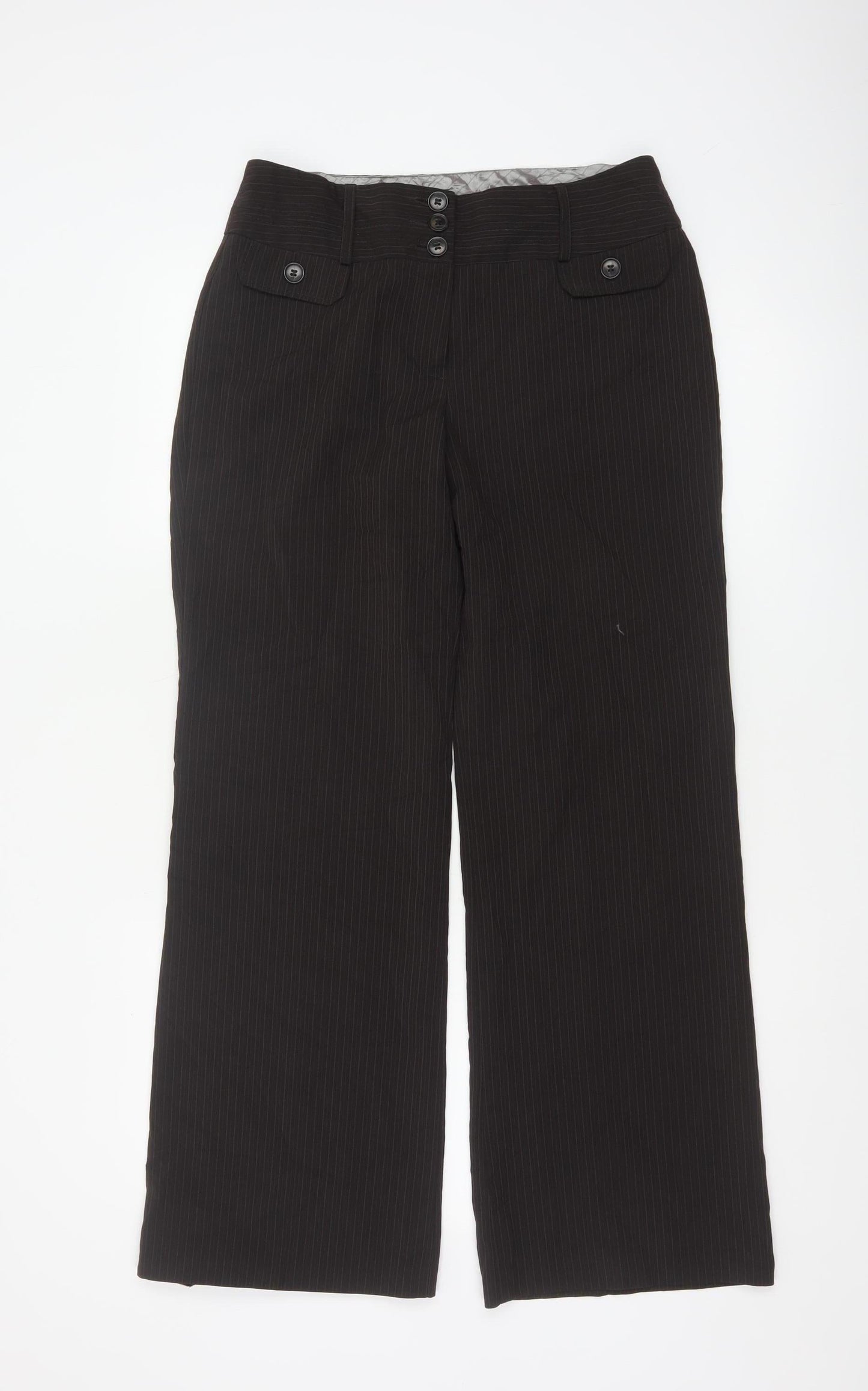 Marks and Spencer Womens Black Pinstripe Wide-Leg Trousers Size 10