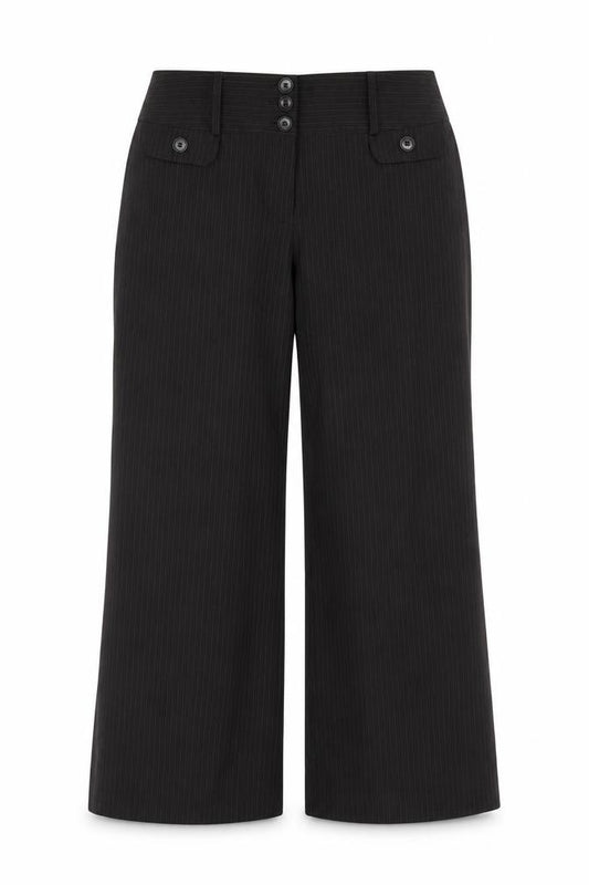 Marks and Spencer Womens Black Pinstripe Wide-Leg Trousers Size 10