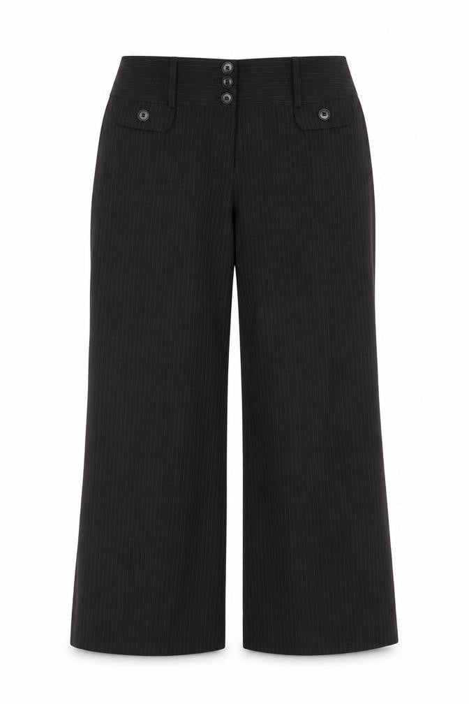 Marks & Spencer Womens Black Pinstripe Wide-Leg Trousers Size 10
